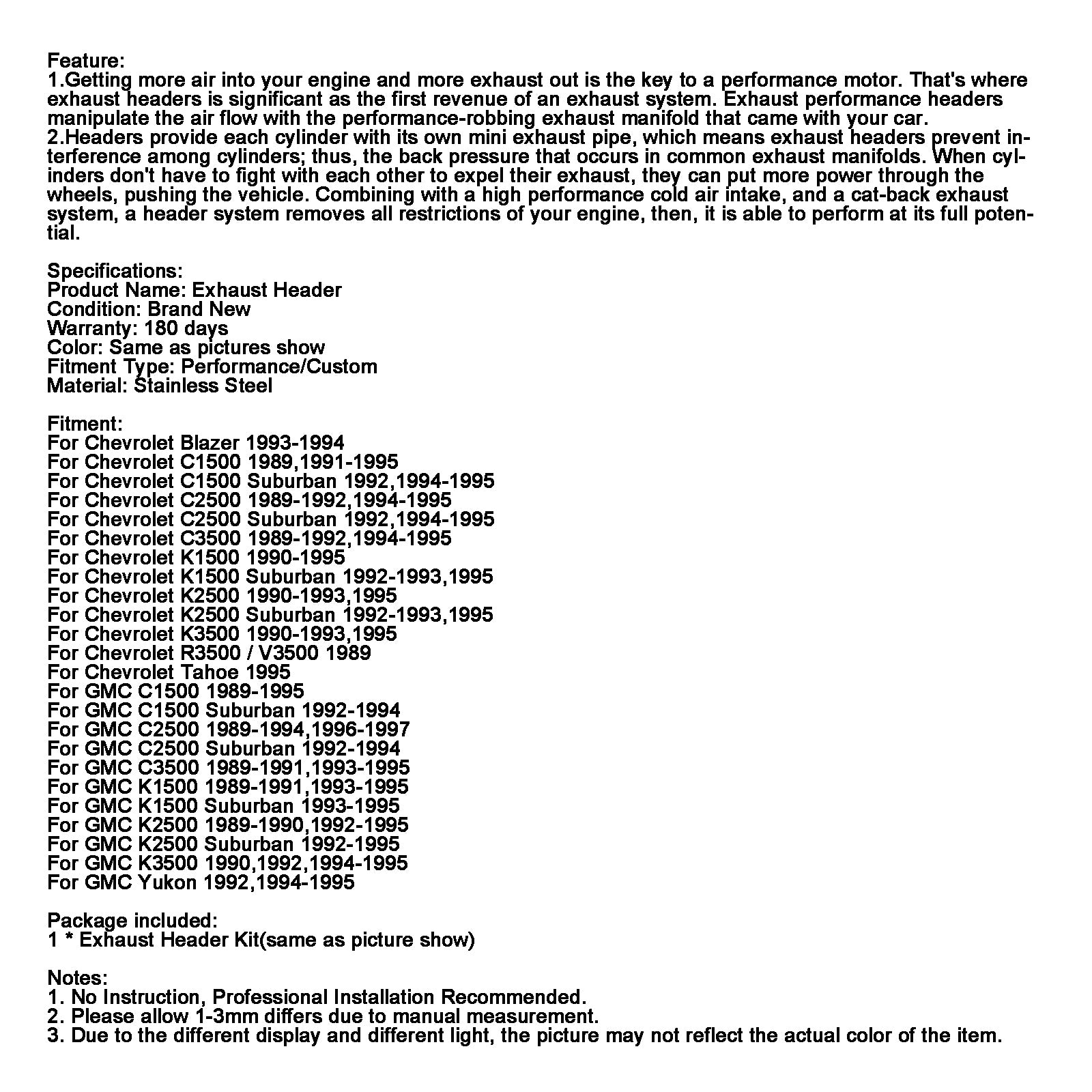 Coletor de escape de cabeçalho FIT CHEVY BLAZER 1993-1994 FIT CHEVY C1500 1991-1995