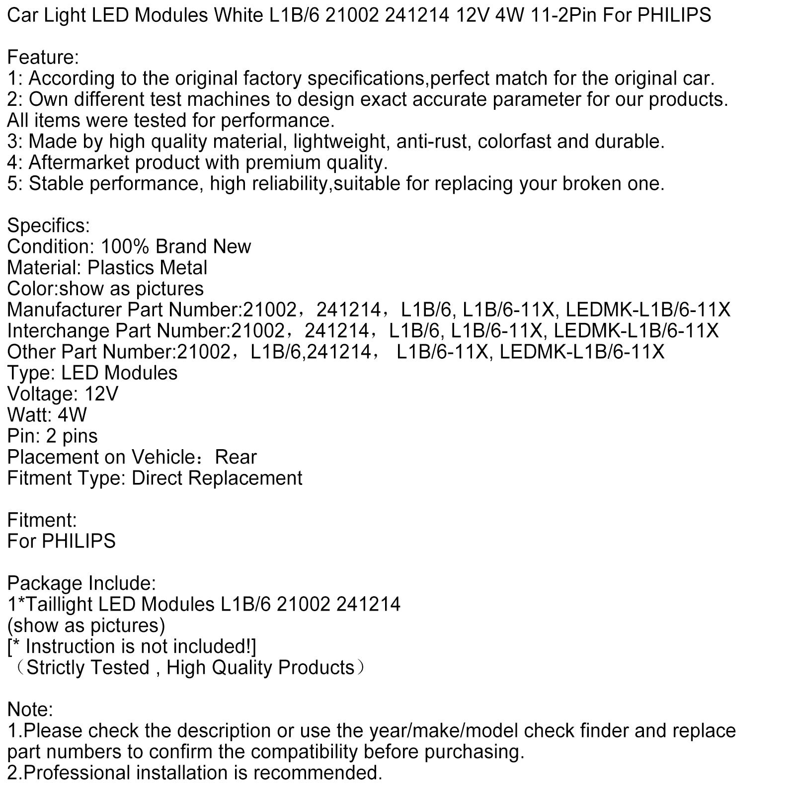 Autolicht LED-modules Wit L1B/6 21002 241214 12V 4W 11-2Pin voor PHILIPS