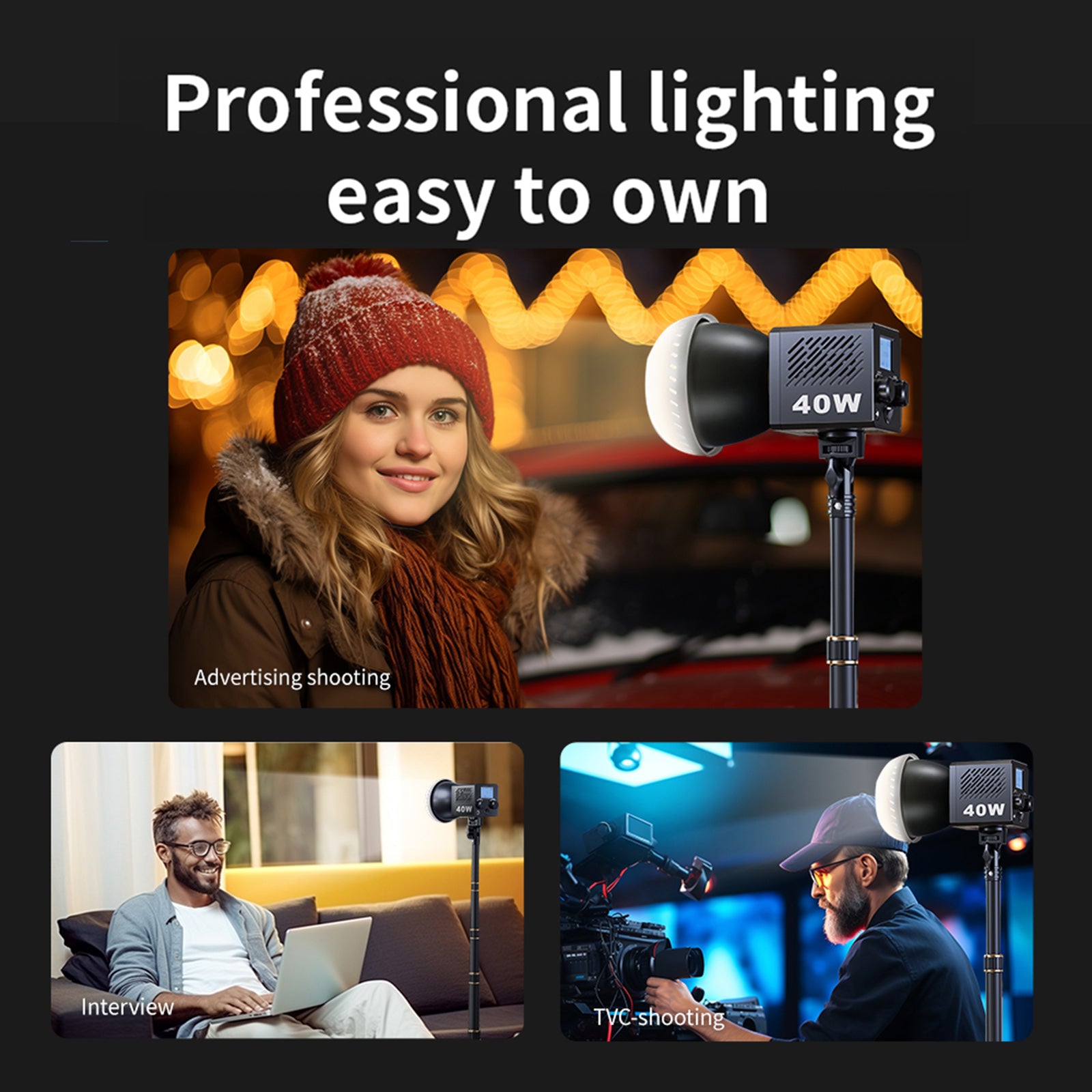 40W høy kraft M60 Fotografering Lys Cob Solar Light Outdoor LED Light