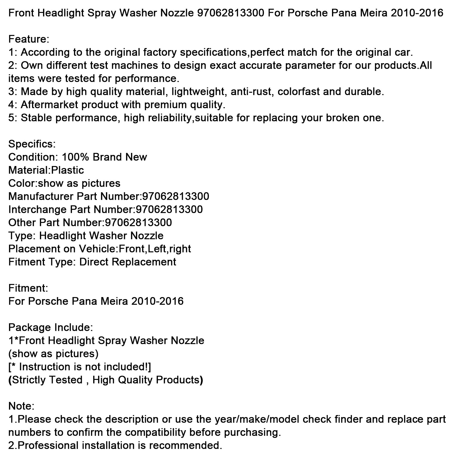 2010-2016 Porsche Pana Meira Front Headlight Spray Washer Nozzle 97062813300