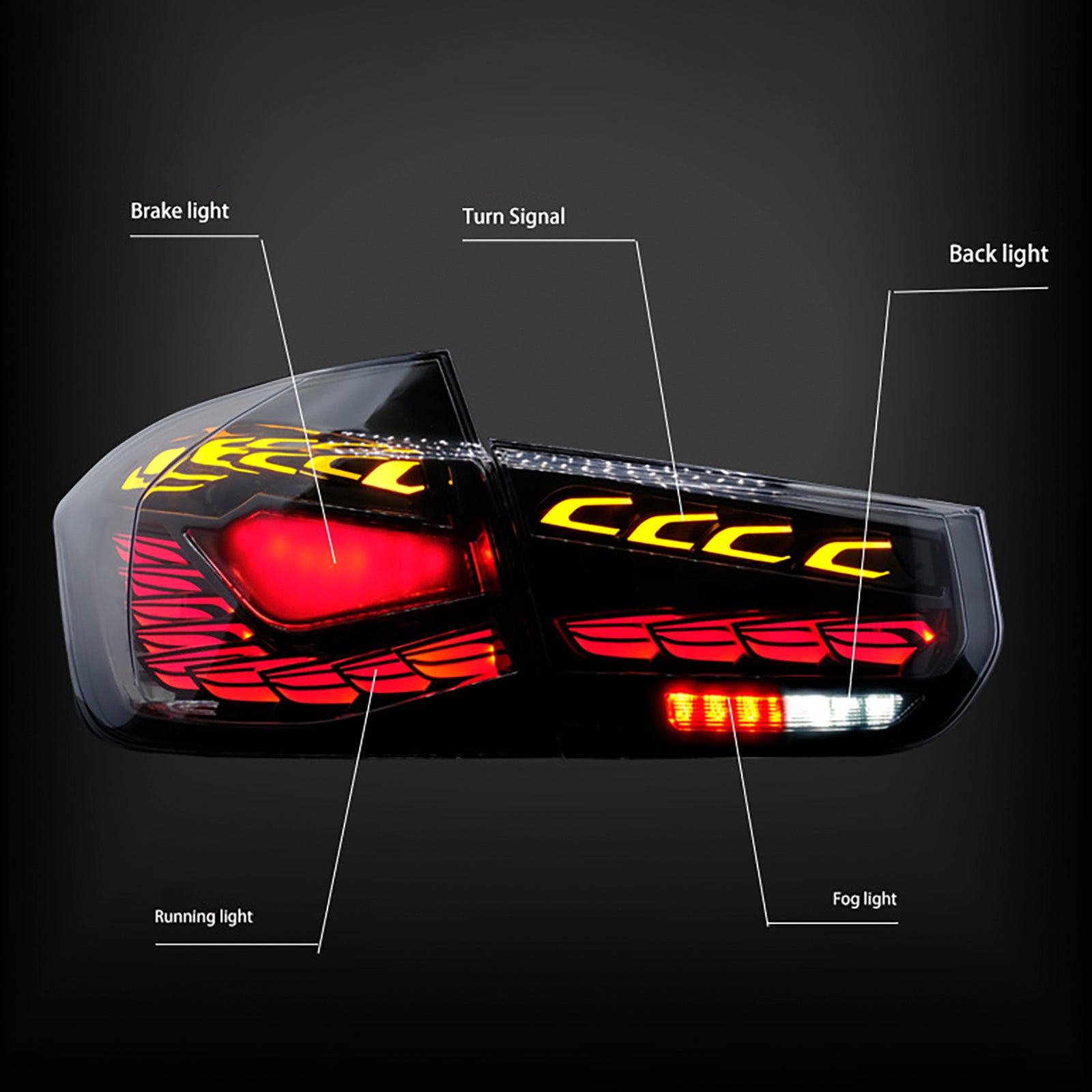 L&Zadné svetlá R s dymovými LED diódami pre BMW 3 F30 F80 M3 2013-2018