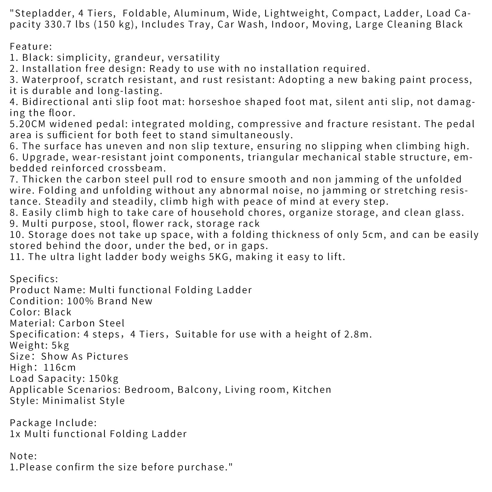 Escabeau, 4 niveaux, pliable, aluminium, large, léger, compact, échelle