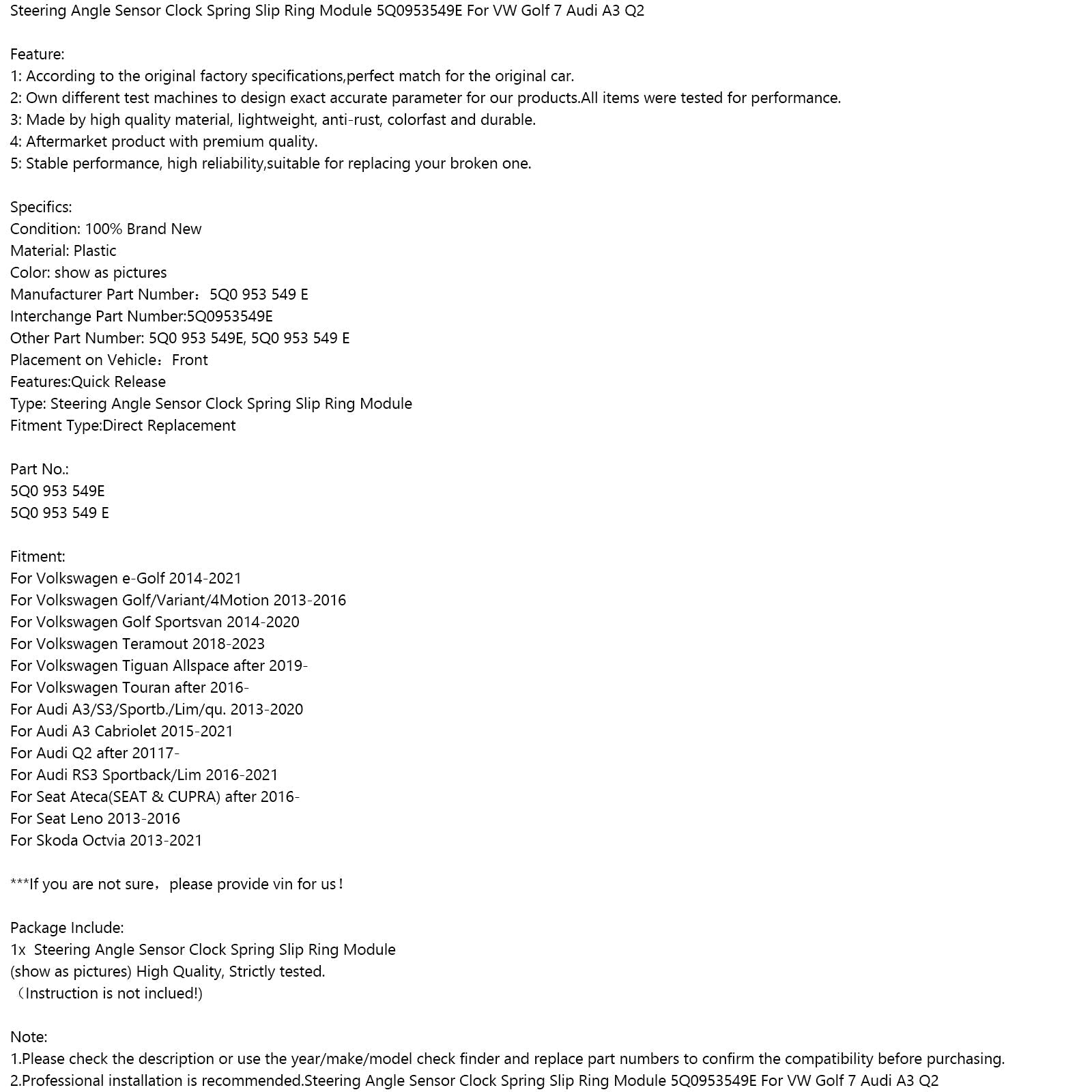 2017+ Audi Q2 stuurhoeksensor klokveermodule 5Q0953549E