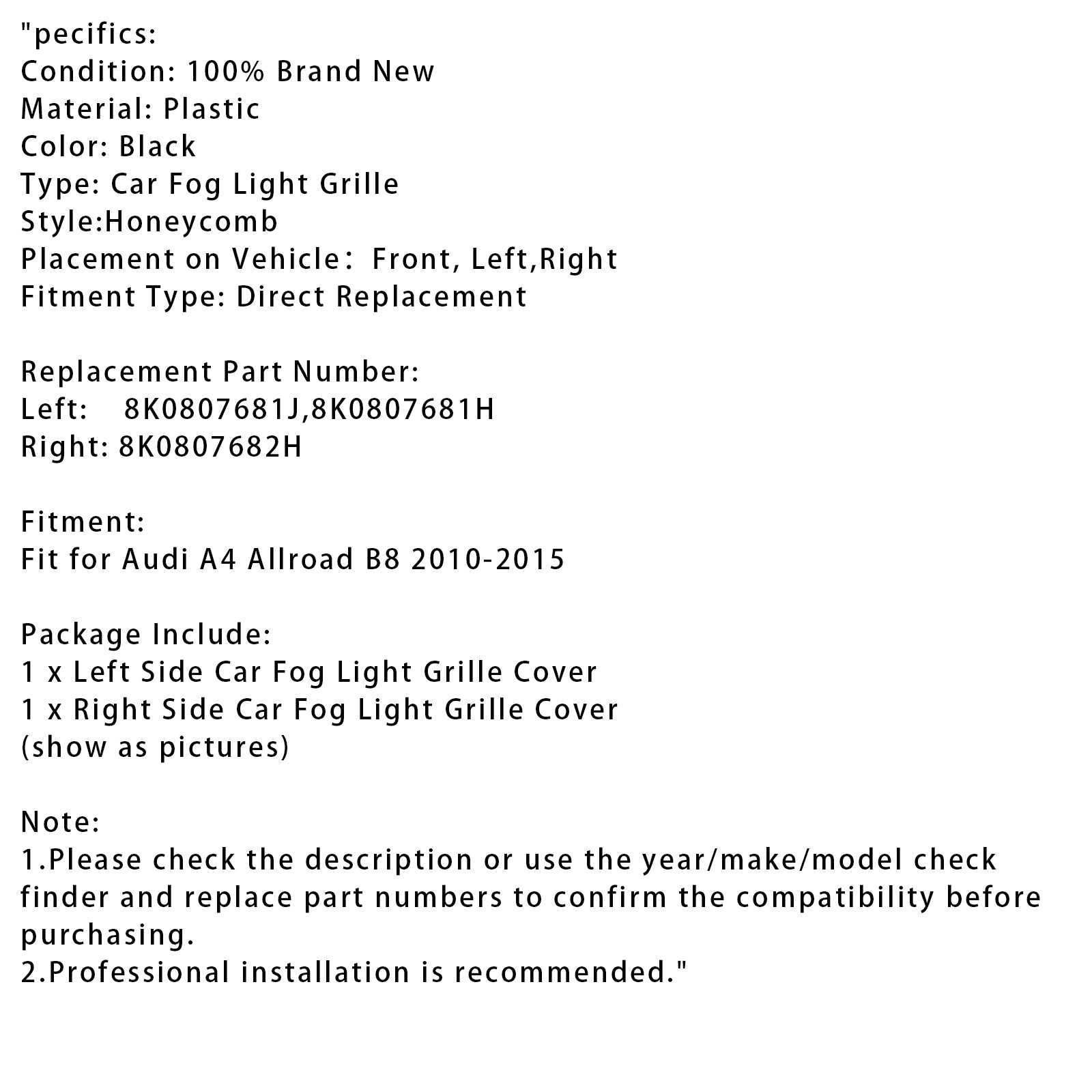 2010-2015 Audi A4 Allroad B8 voorbumper honingraat mistgrilleafdekking zwart
