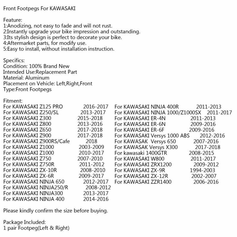 400 CNC KAWASAKI 300 FOOTPEGS 650 NINJA FRED R 250 1000 R BLAK GB FOOTRESTS