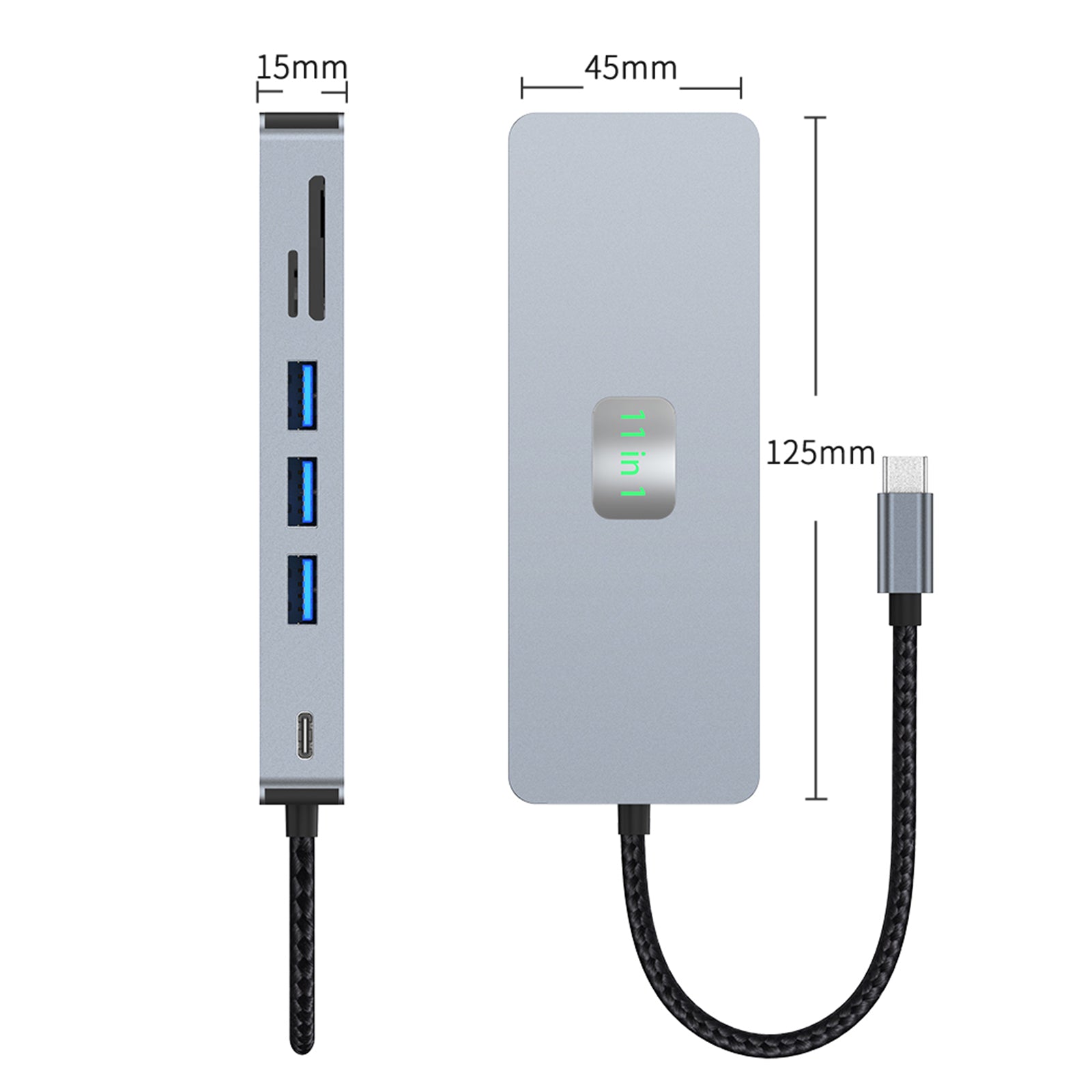 11 en 1 TYPE-C a RJ45 Gigabit USB3.0 HDMI VGA Audio USB-C datos SD/TF PD100W