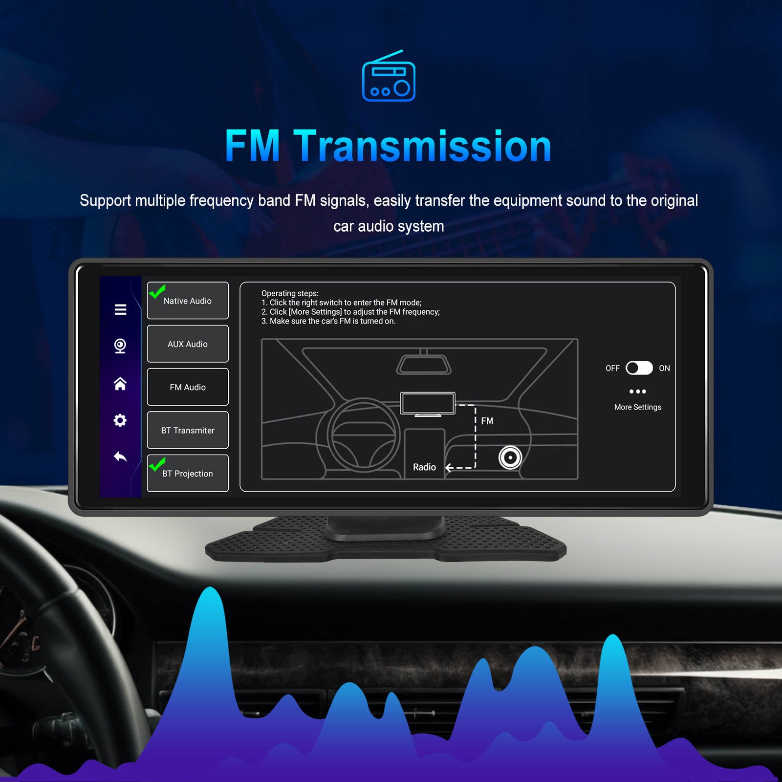 10.26"Navigation Bluetooth pour voiture Carplay HD, grand écran tactile, enregistreur, caméra AHD