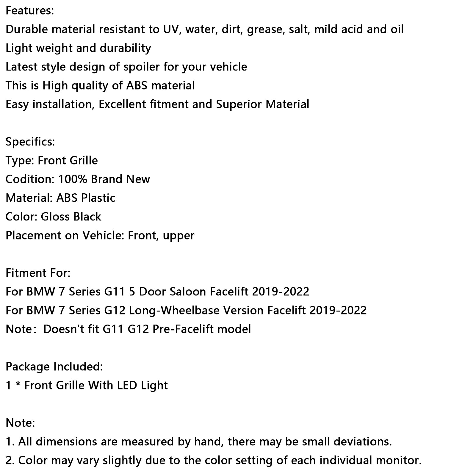 Parrilla delantera negra brillante de doble listón BMW Serie 7 G11 G12 2019-2022