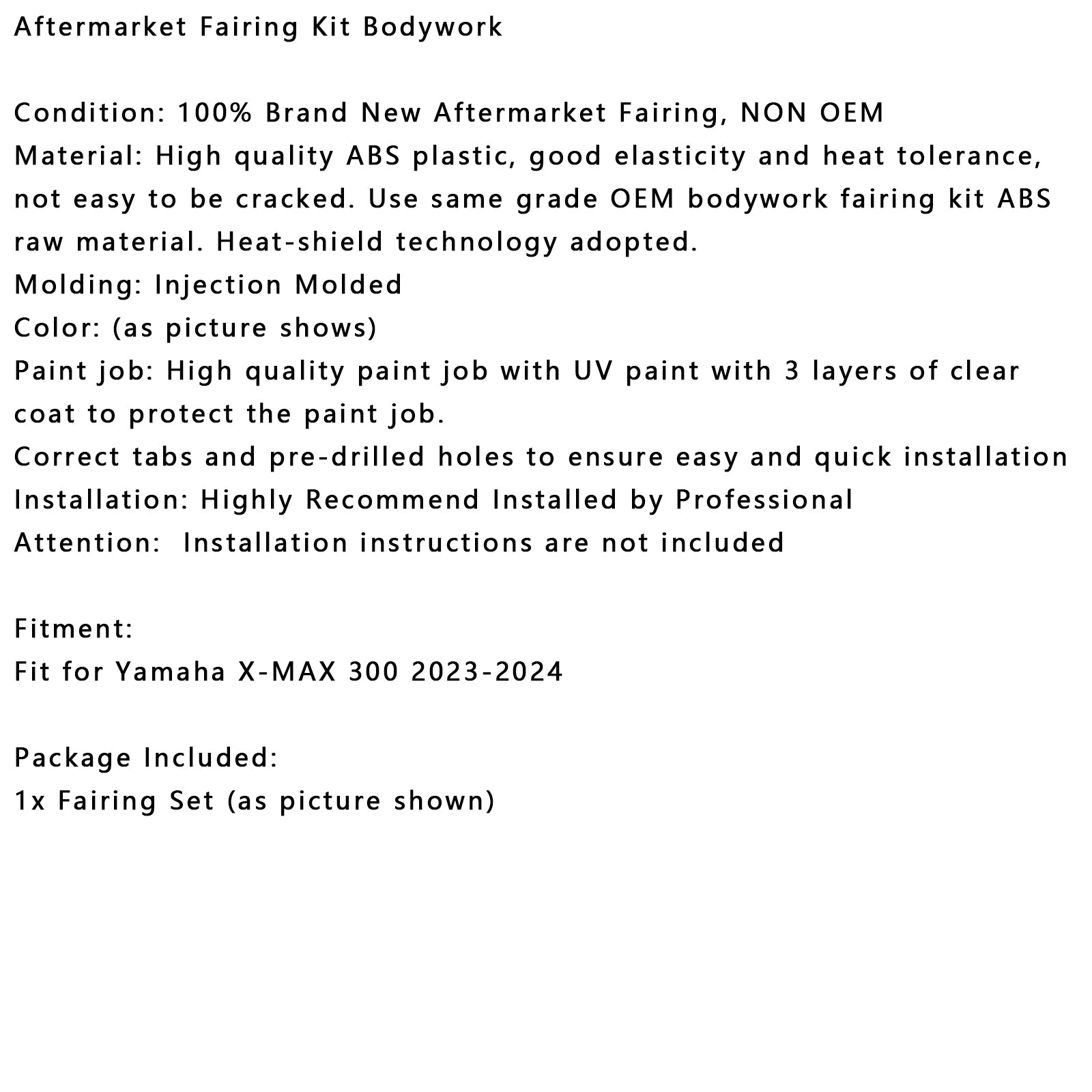 2023-2024 Yamaha X-Max 300 Xmax Injection Bodywork Fairring Kit