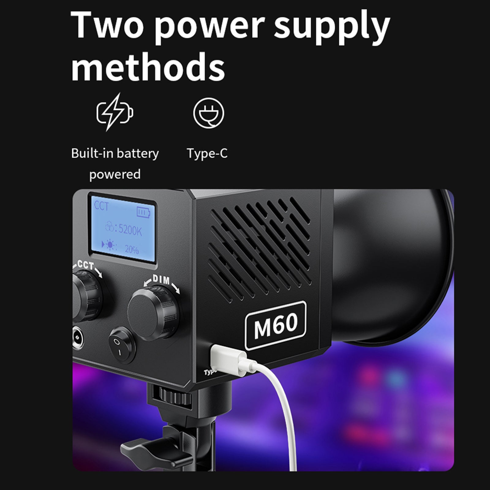 40W høy kraft M60 Fotografering Lys Cob Solar Light Outdoor LED Light