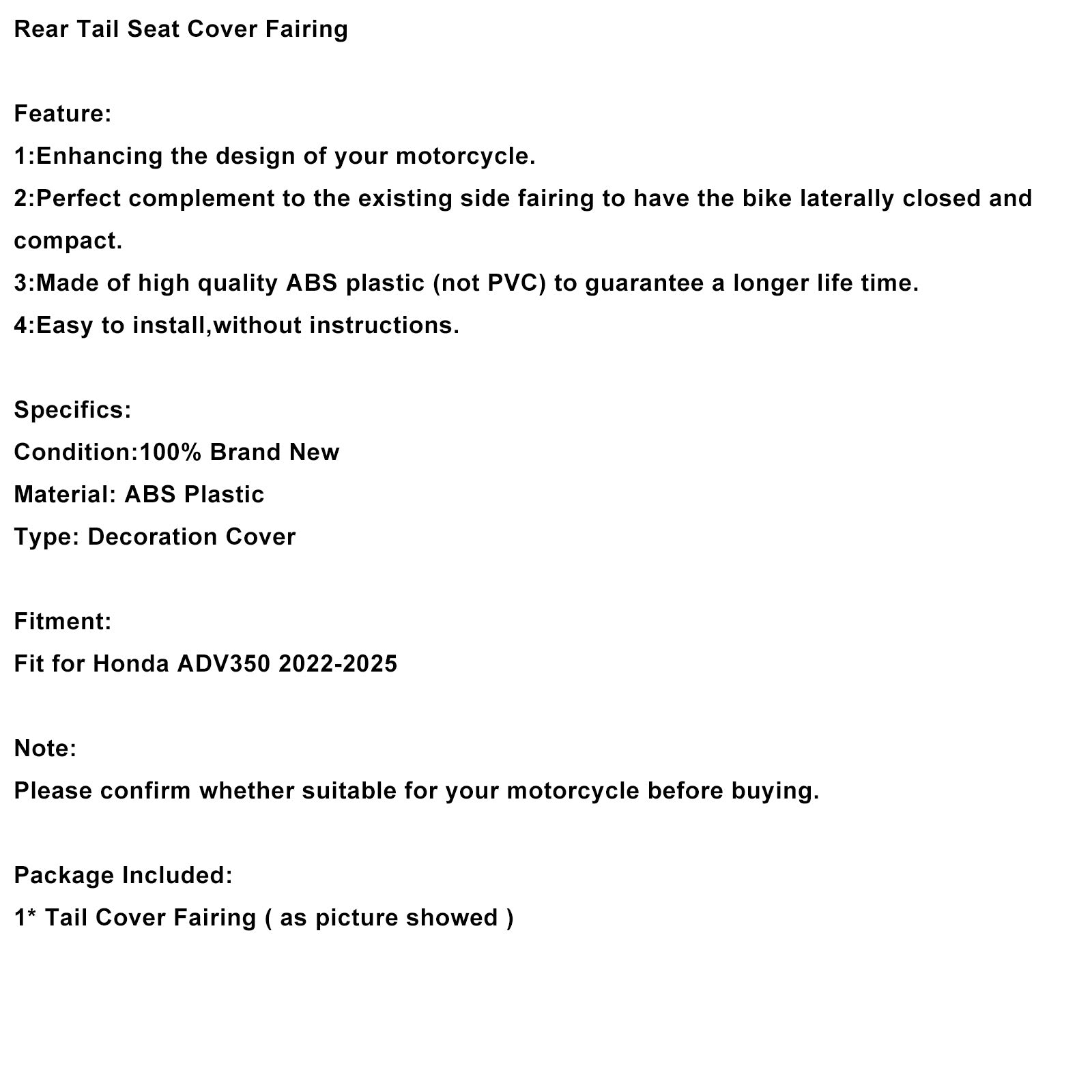 2022-2025 Honda ADV350 Rear Tail Seat Cover Fairing