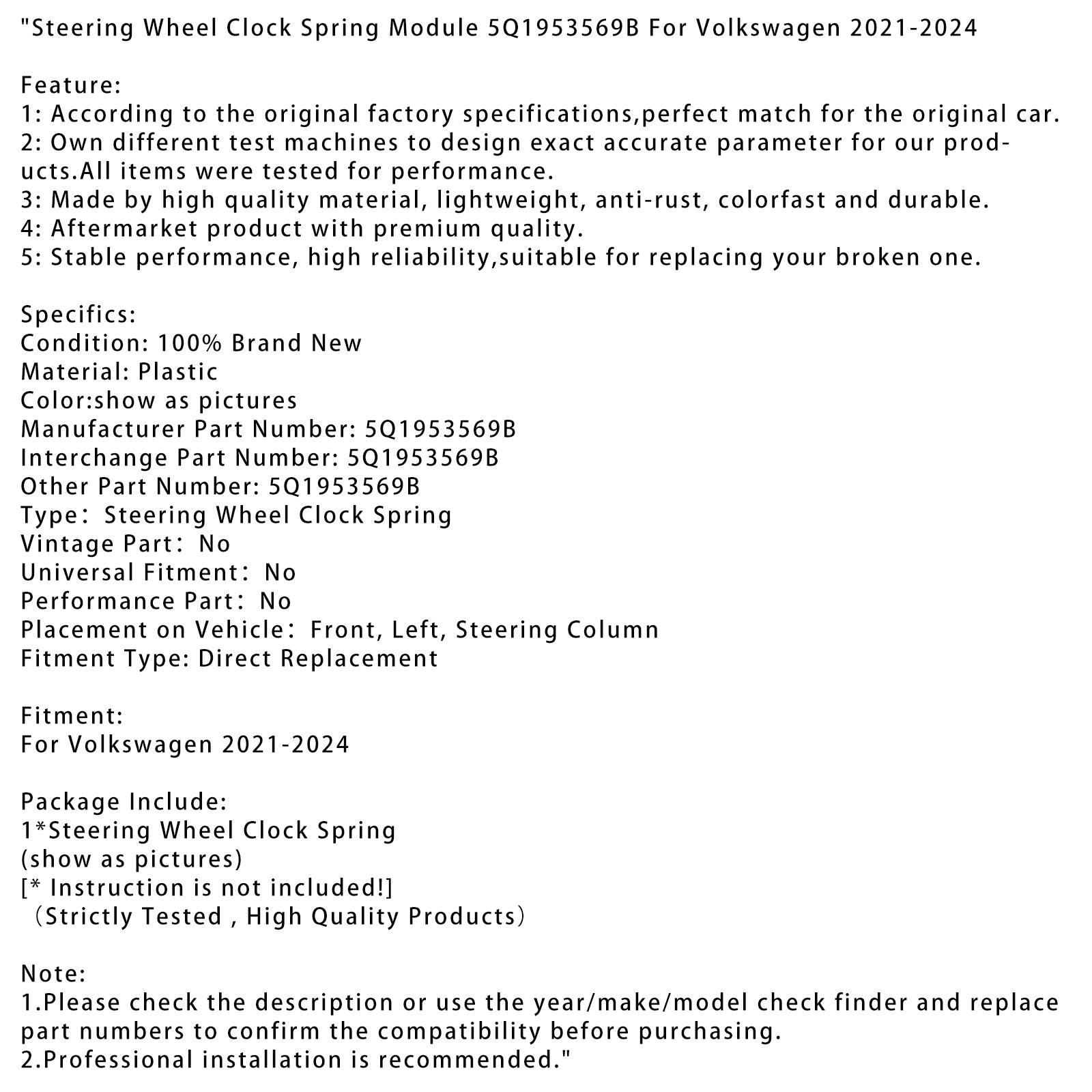 2021-2024 Volkswagen Steering Wheel Clock Spring Module 5Q1953569B
