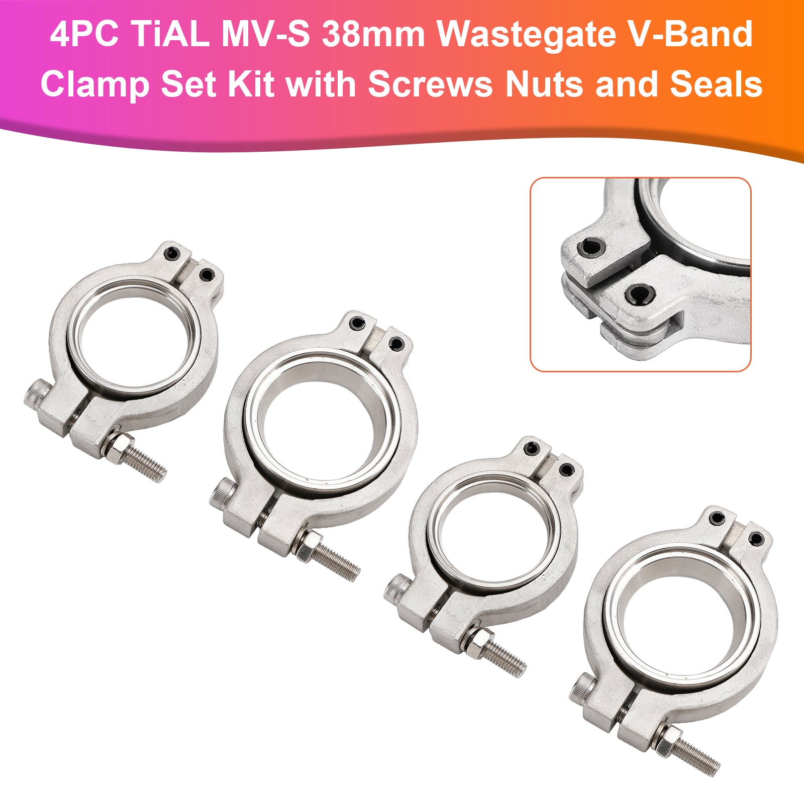 4PC TiAL MV-S 38mm Wastegate V-Band Clamp Set Kit with Screws Nuts and Seals