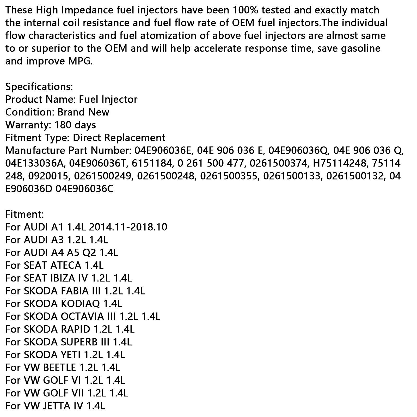 1pcs injecteur de carburant 04E906036Q FIT AUDI A3 FIT SEAT LEON FIT SKODA FIT VW PASSAT