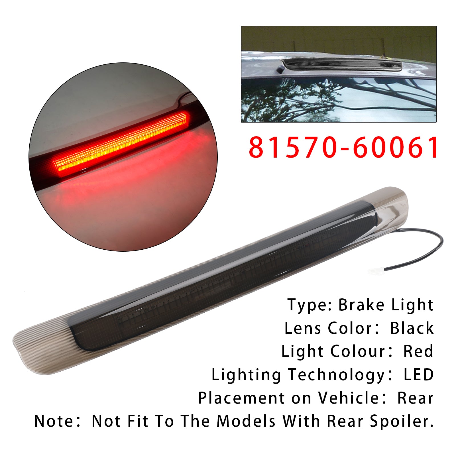LED 3RD Tail Light Brake Lamp For Toyota Land Cruiser LX470 1998-2007 Black