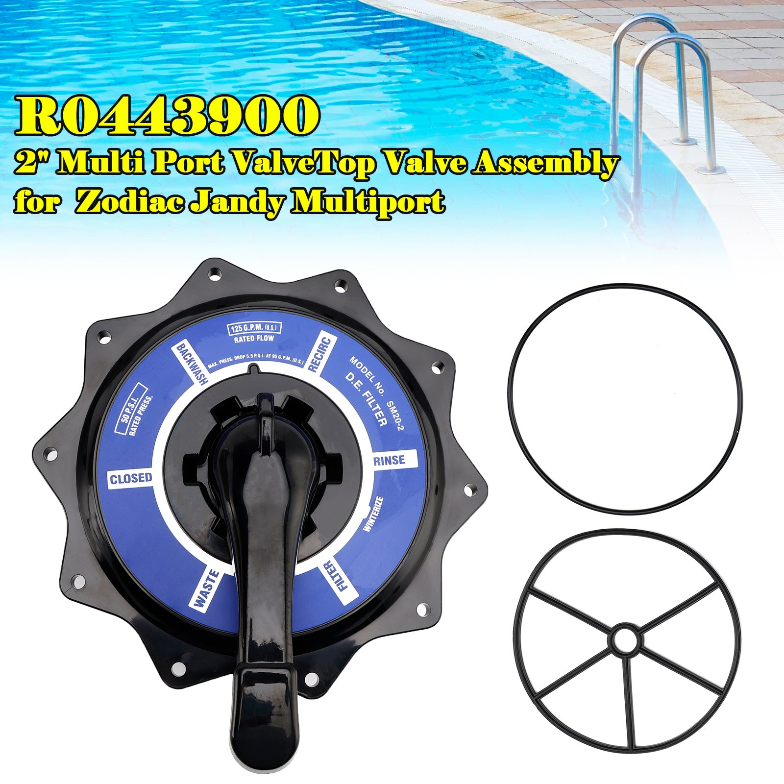 R0443900 2" Top Valve Assembly for Zodiac Jandy Multiport Valve Replacement