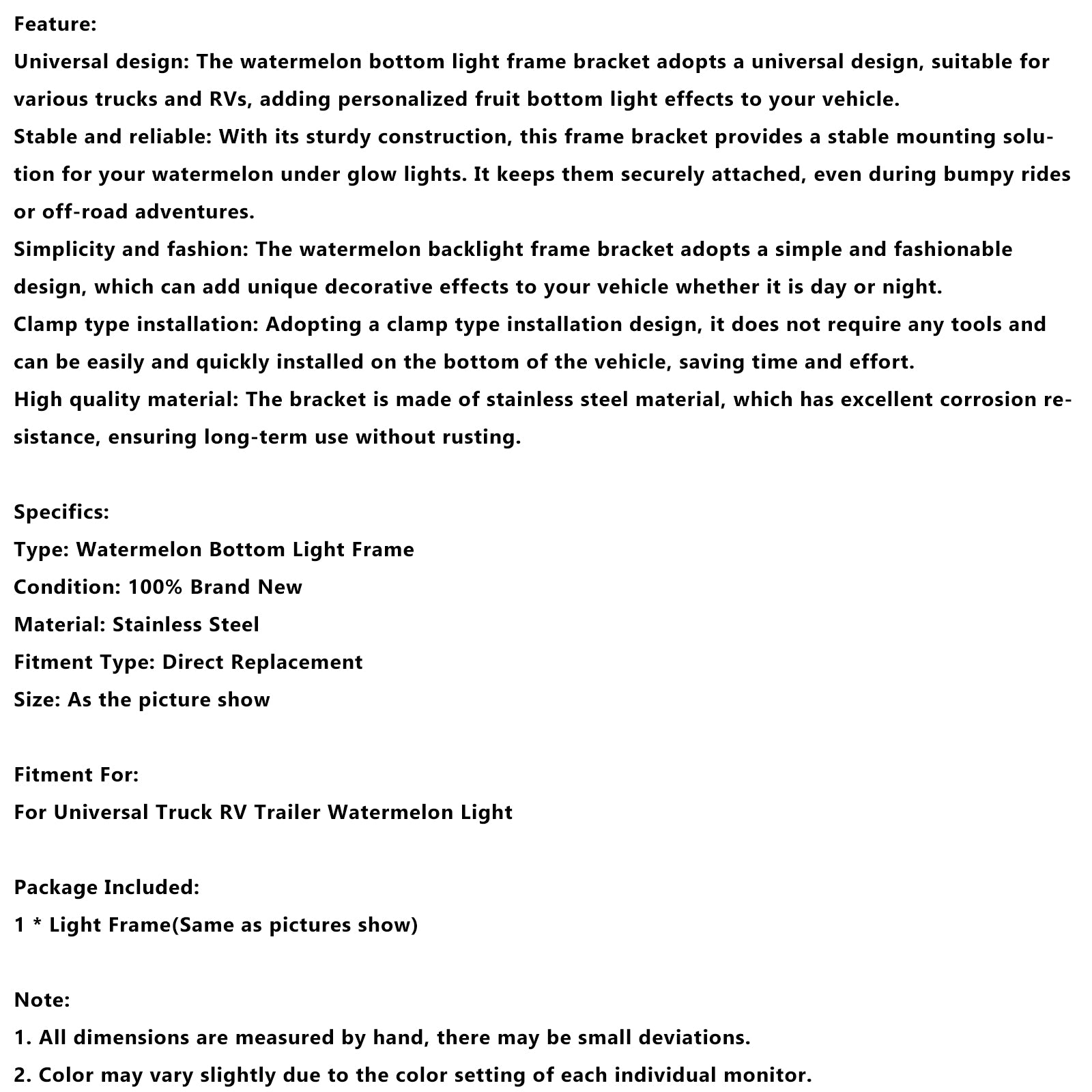 Universele Truck RV Trailer Watermeloen Licht Watermeloen Onder Glow Frame Beugel Universele Klem Stijl Mount