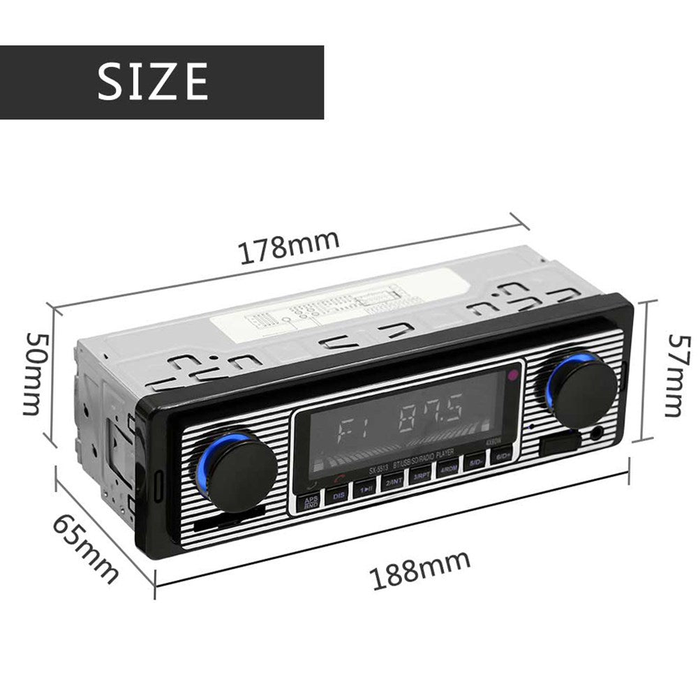 Bluetooth Vintage Car Mp3 Player FM Radio Aux Classic Stereo Audio mottaker USB