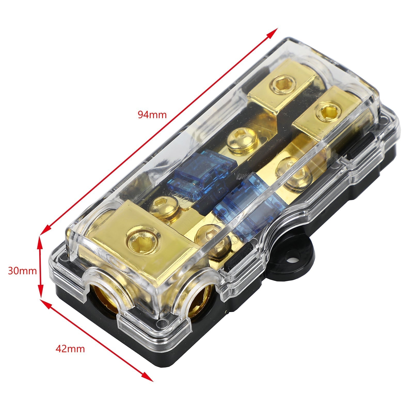 2-weg mini ANL-bladzekeringblokhouder, koper 0/2/4 gauge tot 4/6/8 gauge 60 amp