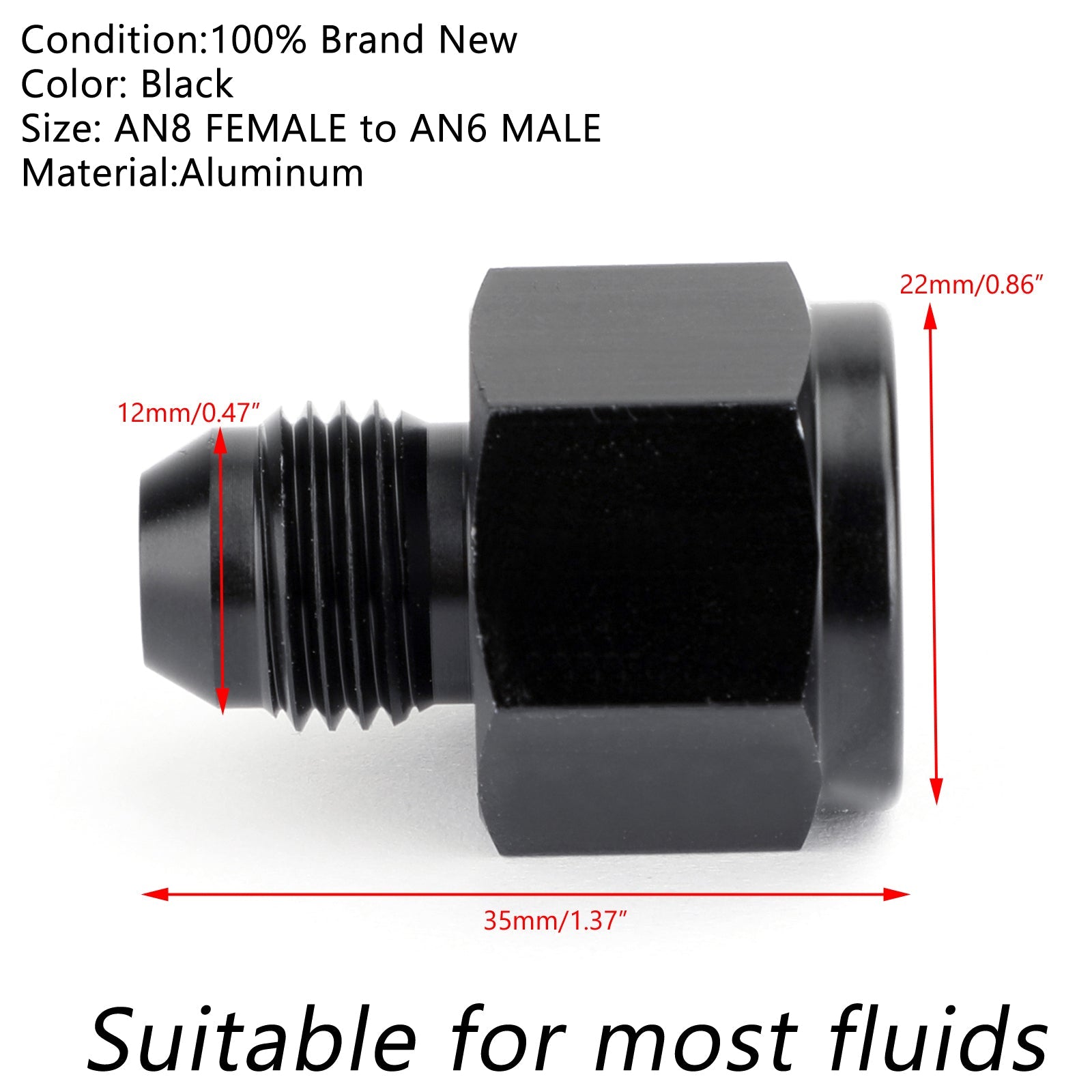 Svart -8 en kvinna -6 en hane en flare passande reducer adapter 8an till 6an generisk