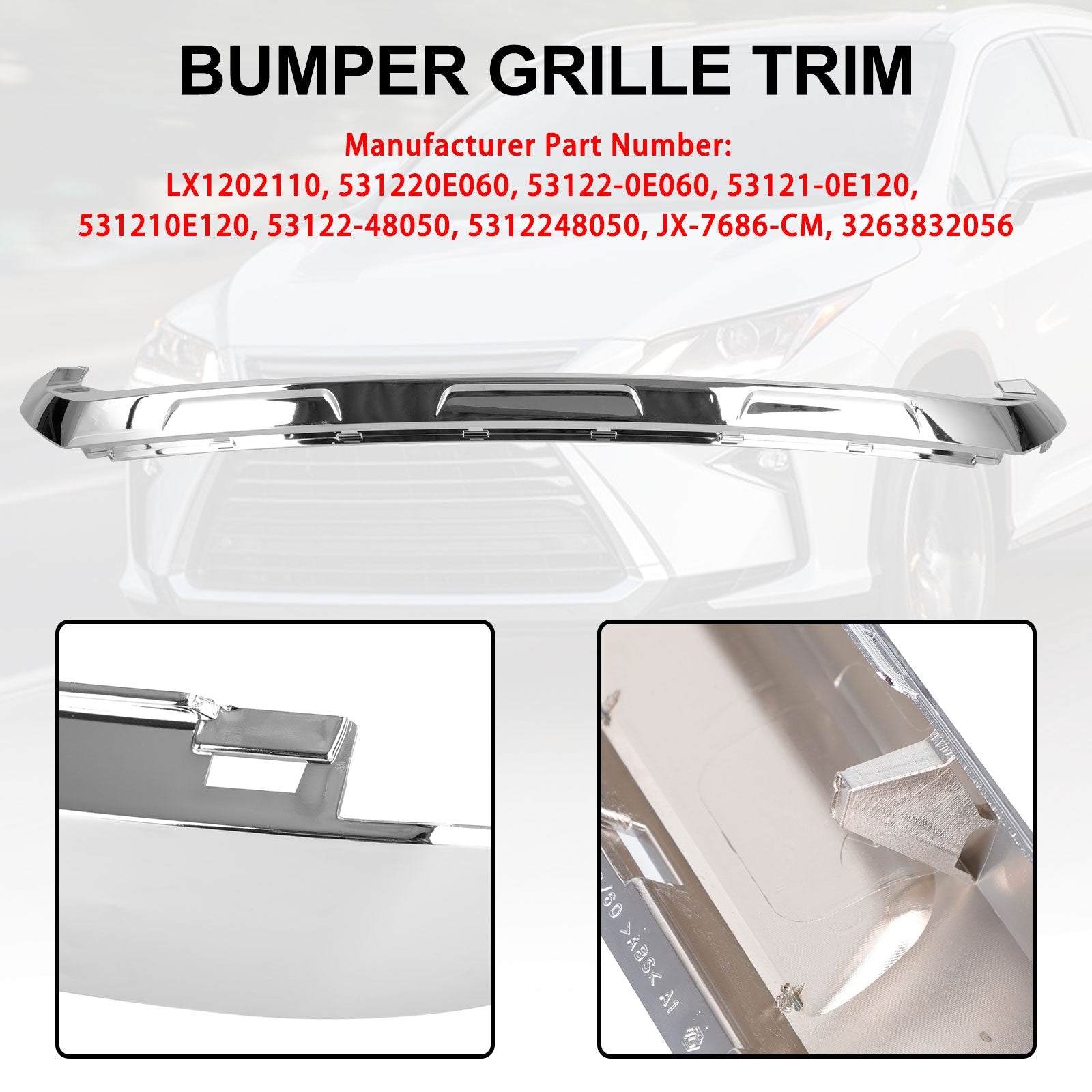 2016-2019 Lexus RX350 RX450 cubierta de parachoques delantero base de rejilla inferior moldura cromada
