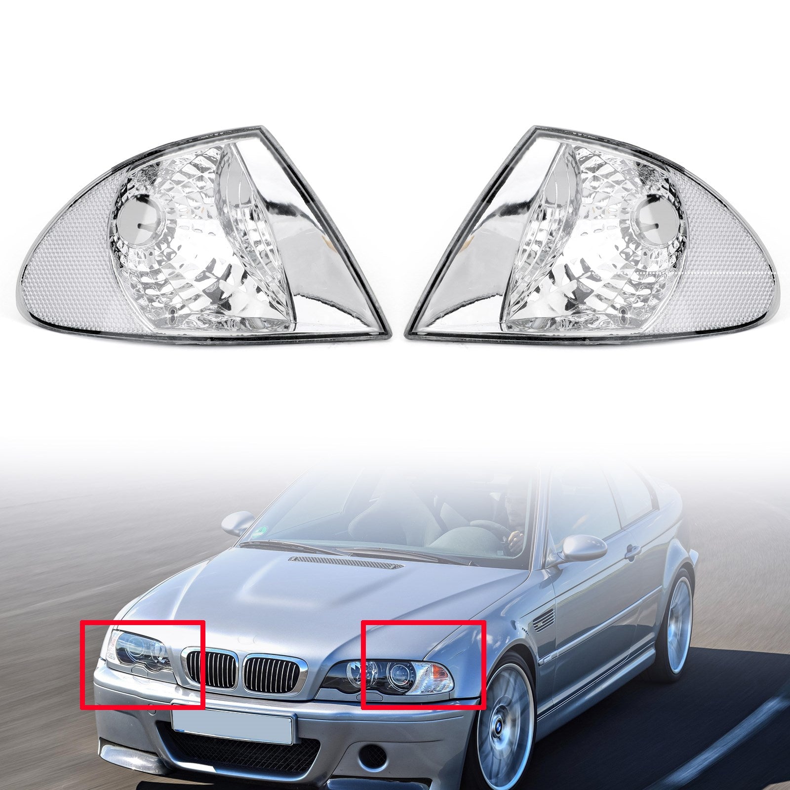 1999-2001 BMW 3 Series E46 Dvojica predného indikátora Turn Signal Corner Clear Lights
