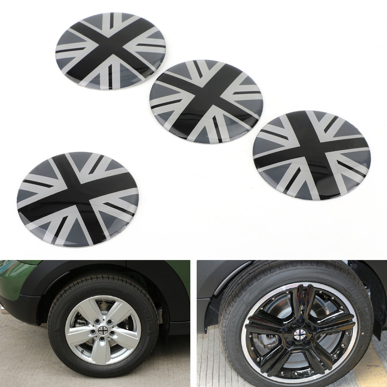 Wheel Center Hub Cap Emblem Badge Decal Black Union Jack UK Flag för Mini Cooper