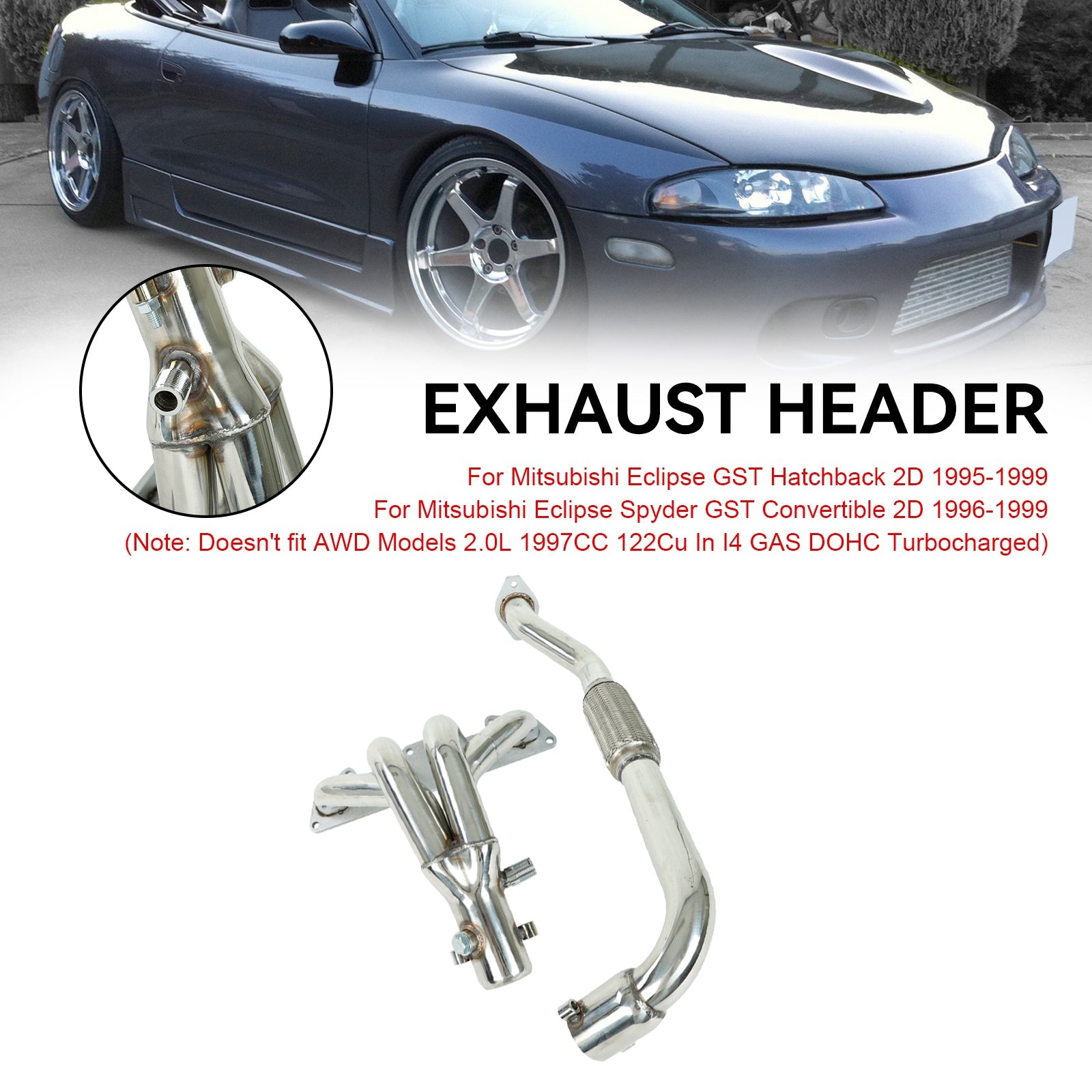 1996-1999 Mitsubishi Eclipse Spyder GST Convertible 2Dstainless Steel Auto Manifold Headers