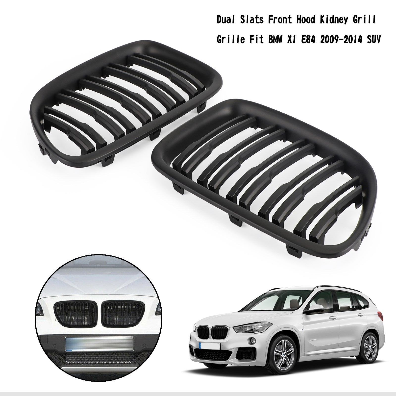 2009-2014 BMW X1 E84 Dual Slats Hood Hood Kidney Grill Grille Matt Black/Gloss Black 51112993305 51112993306 51112993307 51112993308 51117347669 51117347670 Générique générique