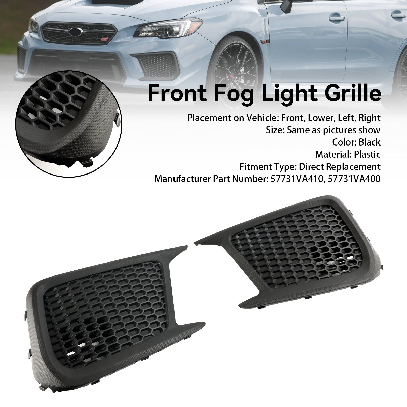 Front Tog Light Bezel 57731VA400 57731VA410 Fit Subaru WRX STI 2018-2021