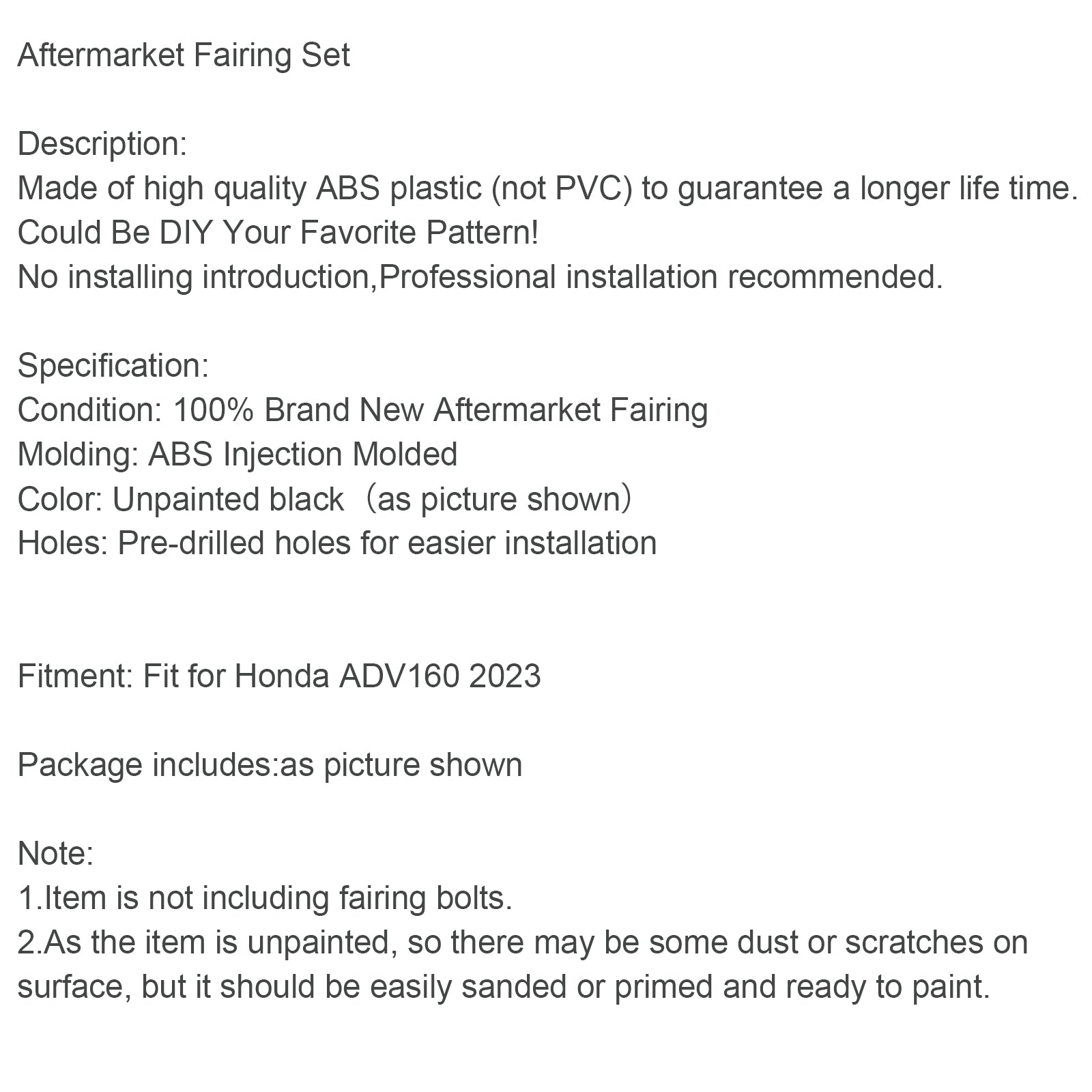 Honda Adv 160 2023 Moldagem de injeção de abdominais a carroceria não pintada