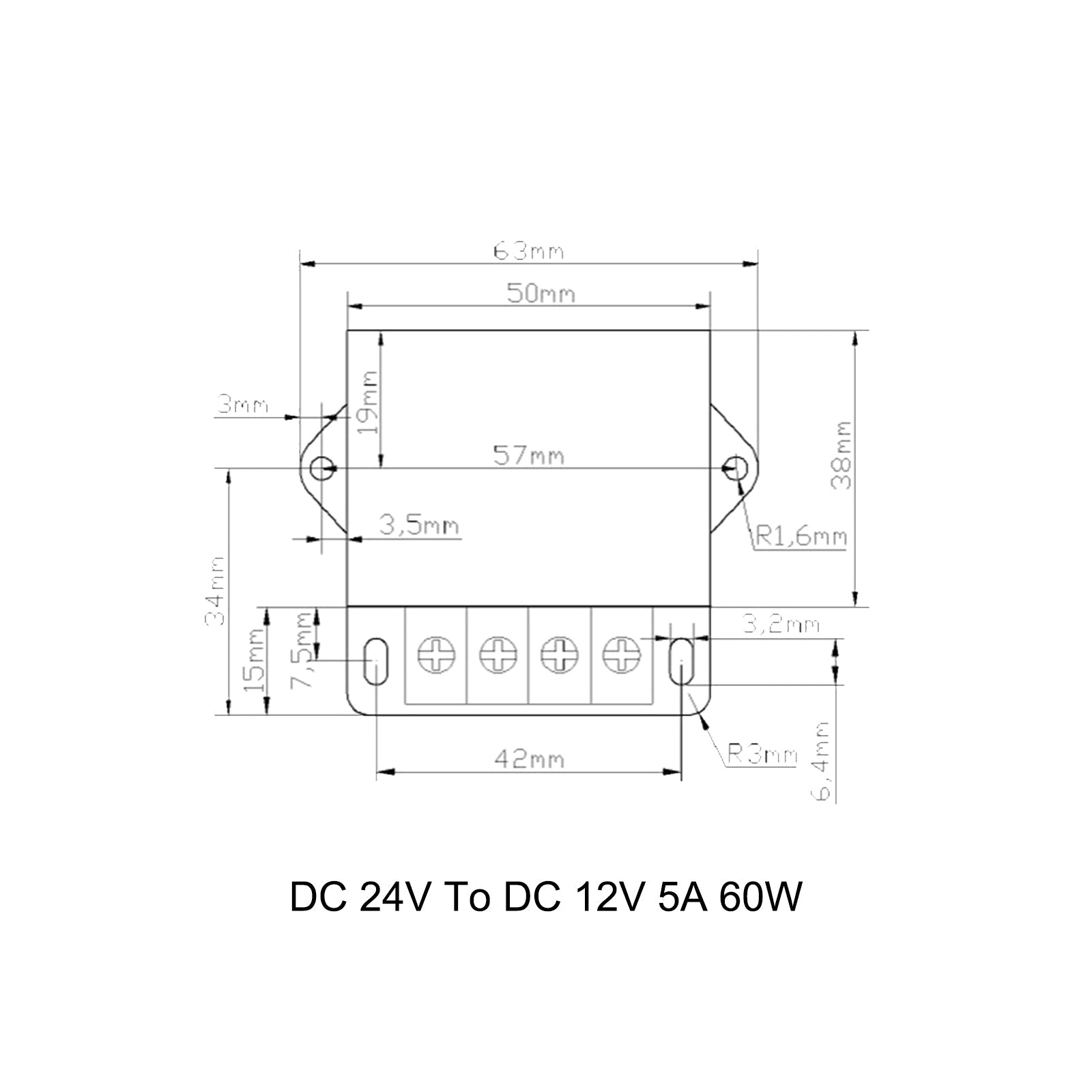 DC-spanningsregelaar Buck-converter DC 24V naar DC 12V 5A 60W Step Down Reducer