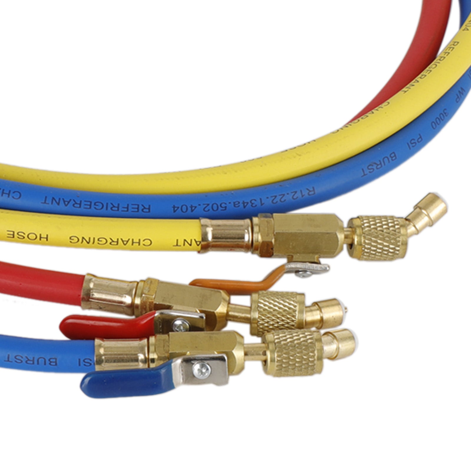 3x HVAC 1/4" SAE 600 PSI påfyllingsslanger med stengeventil AC-kjølemiddel R134A