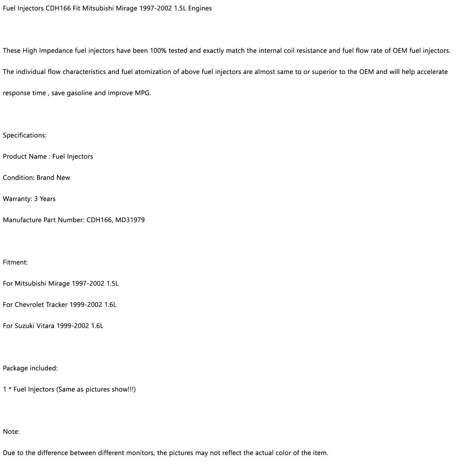 1pcs injecteurs de carburant CDH166 Fit Mitsubishi Mirage 1997-2002 1,5 L