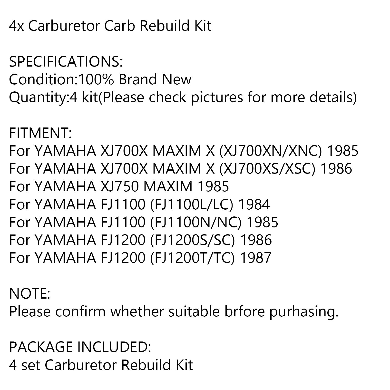 Kit de réparation de carburateur, 4 ensembles, pour Yamaha XJ700 Maxim X 700 XJ750 FJ1100 FJ1200 générique