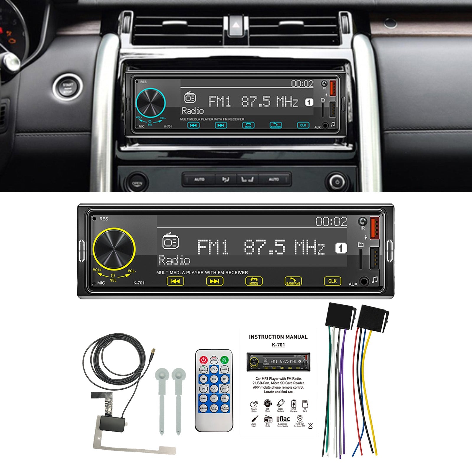 2.5D touchscreen 1DIN Bluetooth Stereo Radio FM Auto MP3-speler met DAB