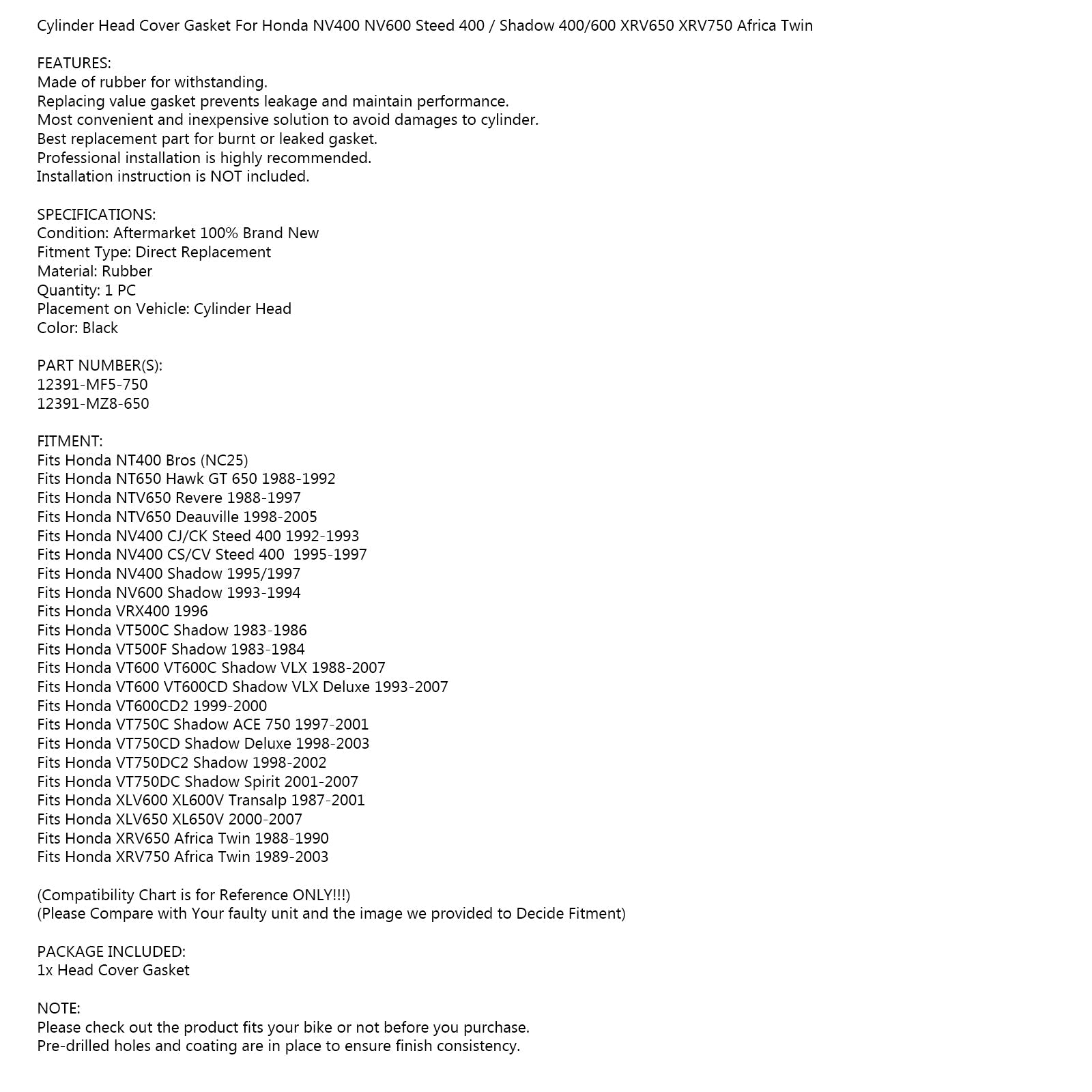 Junta protectora de válvula para Honda Shadow VT600C VT750C Shadow VLX ACE Spirit 88-07 genérico