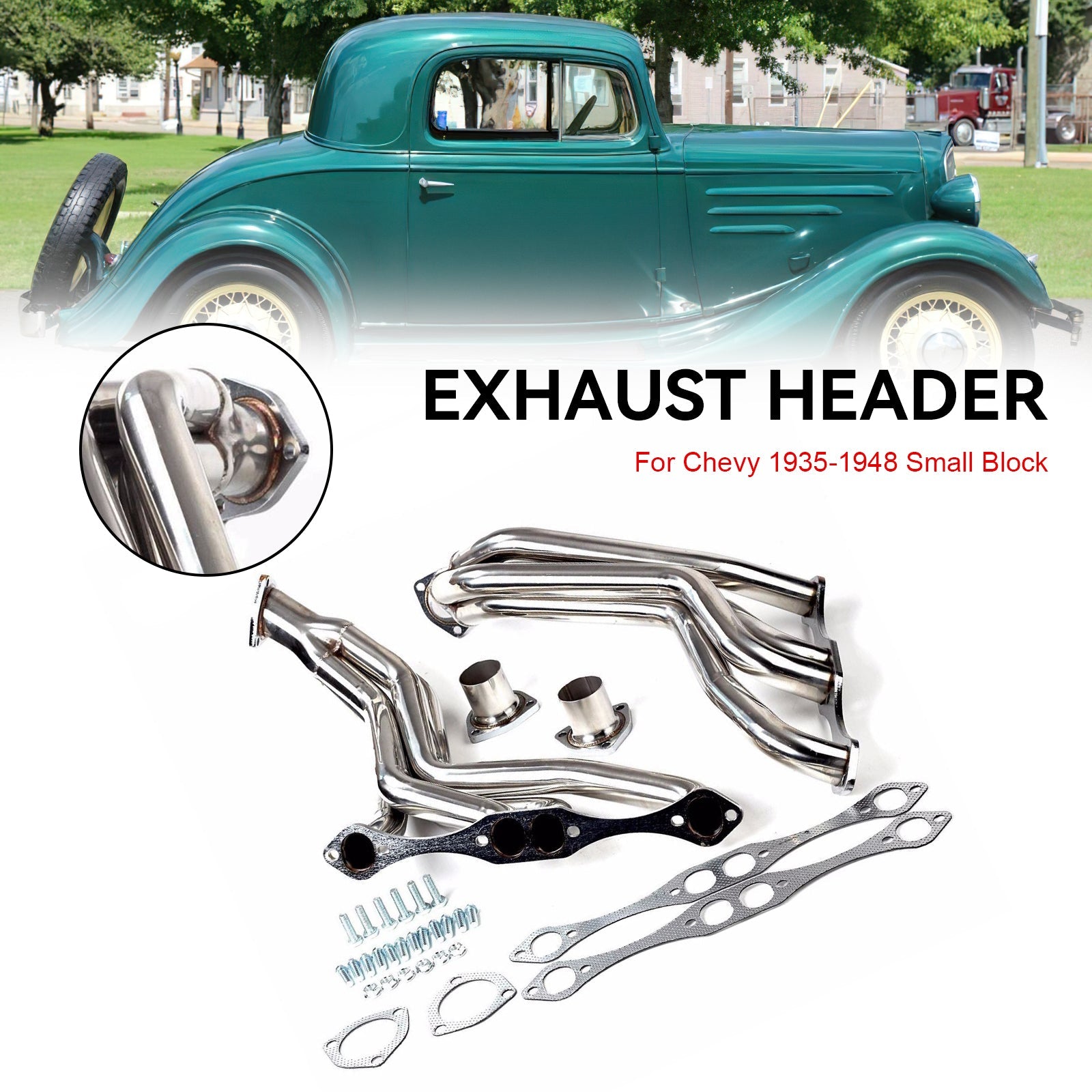 Chevrolet 1935-1948 Small Block rostfritt stålgrenrörshuvud