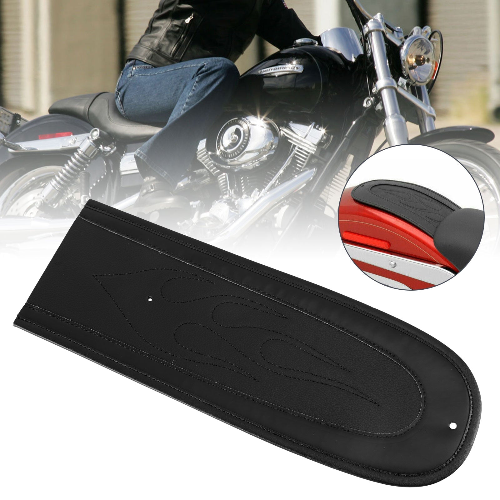 Čierny plameň steh PU kožené zadné sedadlá blatníka Bib Fit for Dyna Super Glide