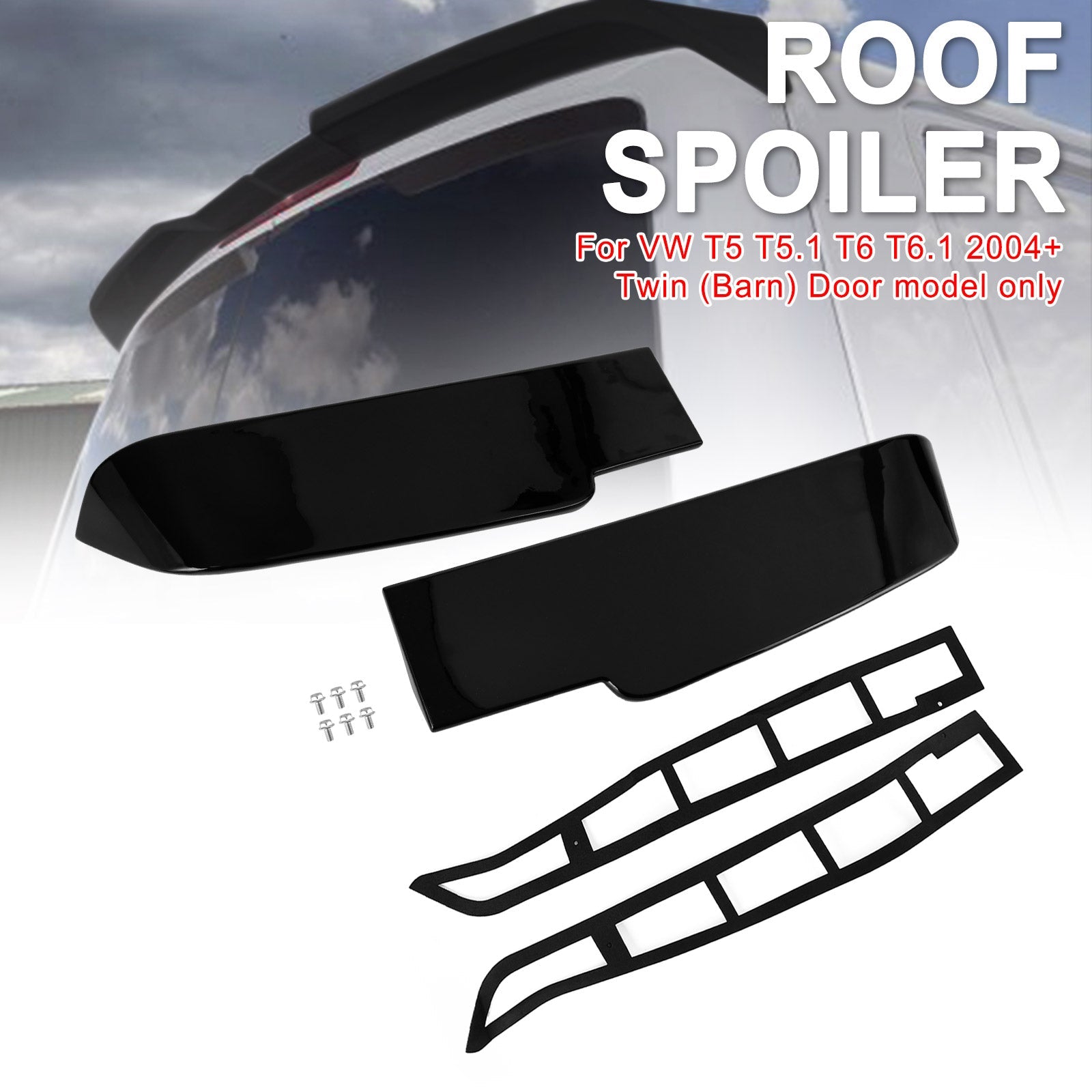 2004+ VW Transporter T5 T5.1 T6 T6.1 Twin (Barn) Door model Black Premium Barn Door Spoiler