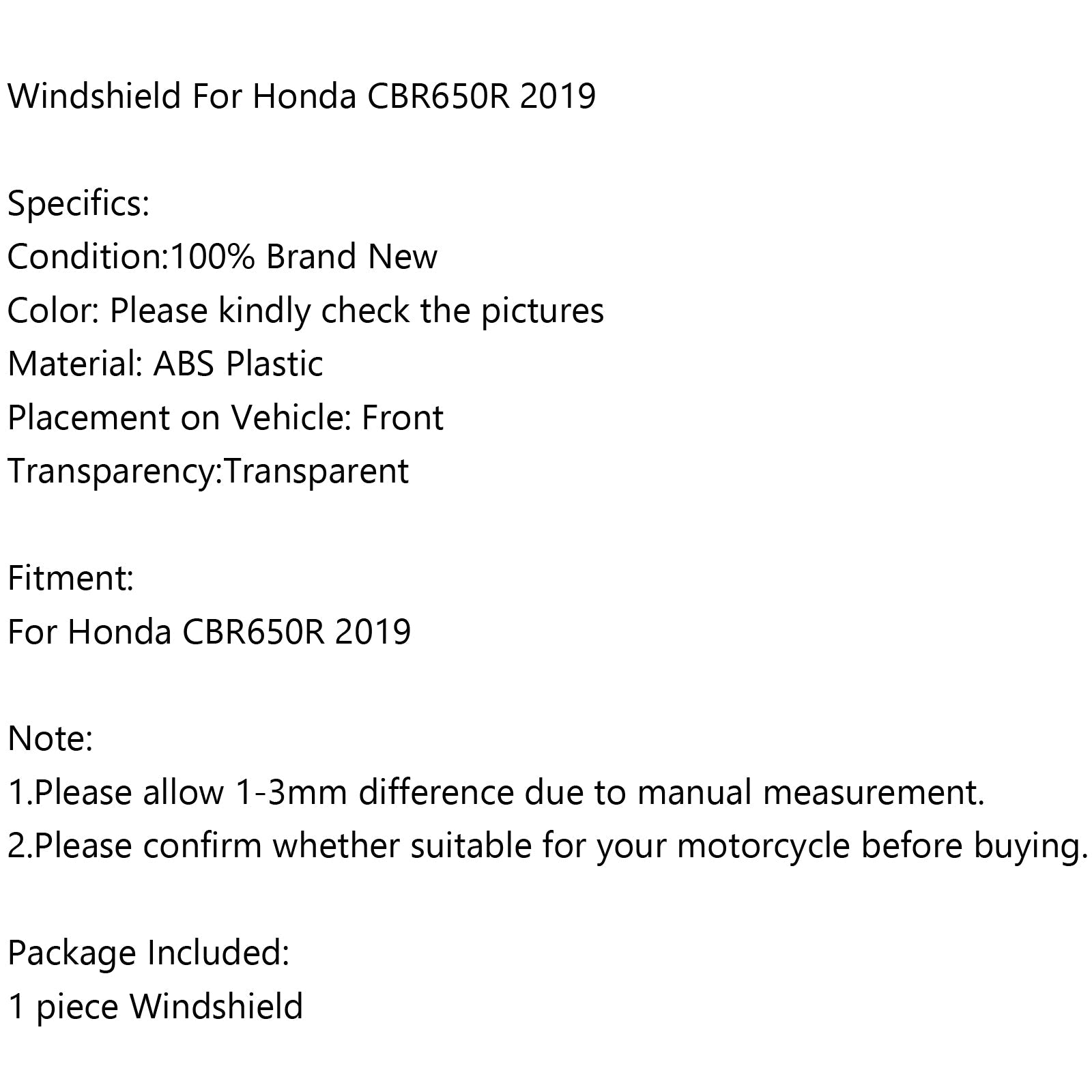 2019-2022 Honda CBR650R CBR 650 R Voorruit Voorruit Generiek