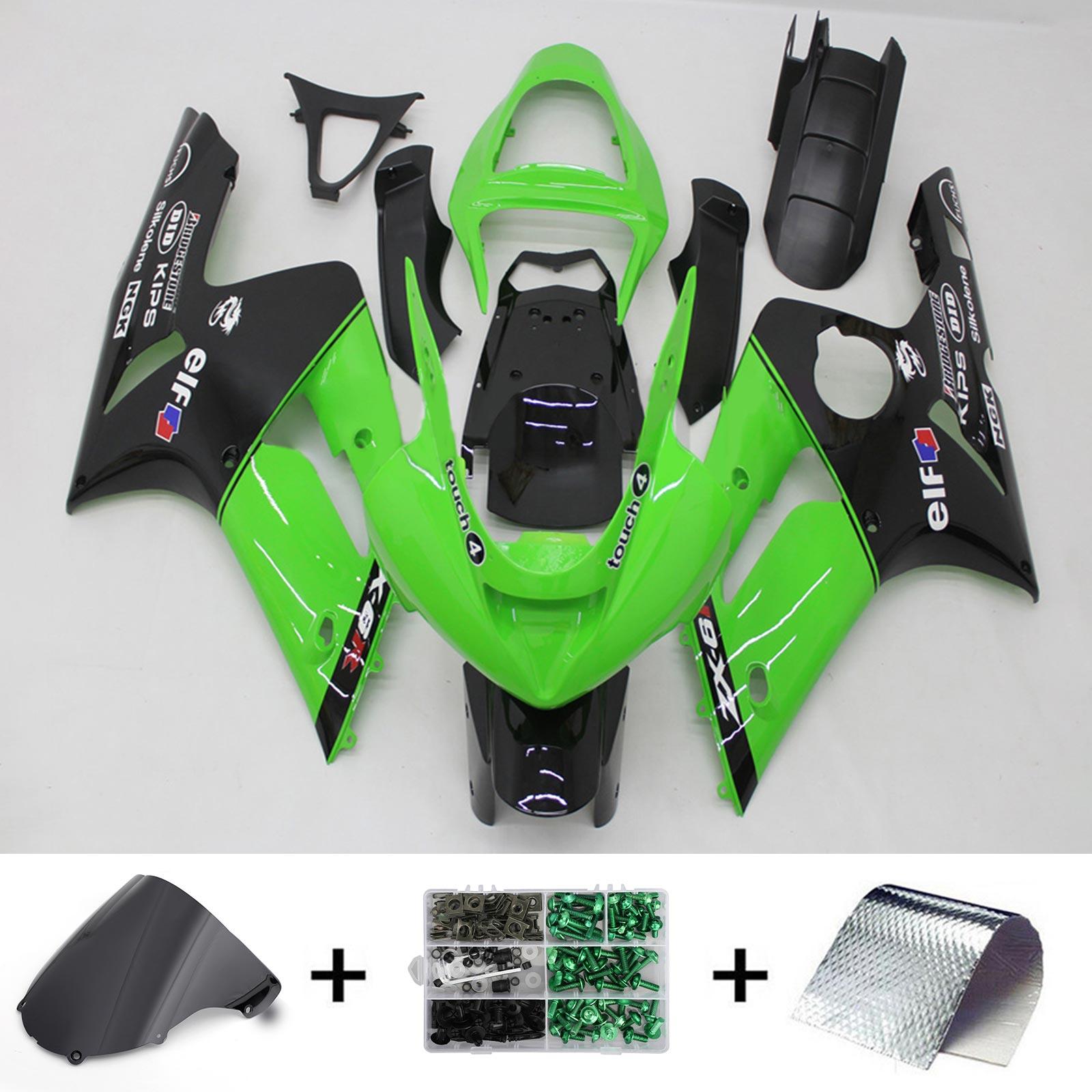 2003-2004 Kawasaki ZX6R 636 Kit na vstrekovanie kapotáže Bodywork plast ABS#123