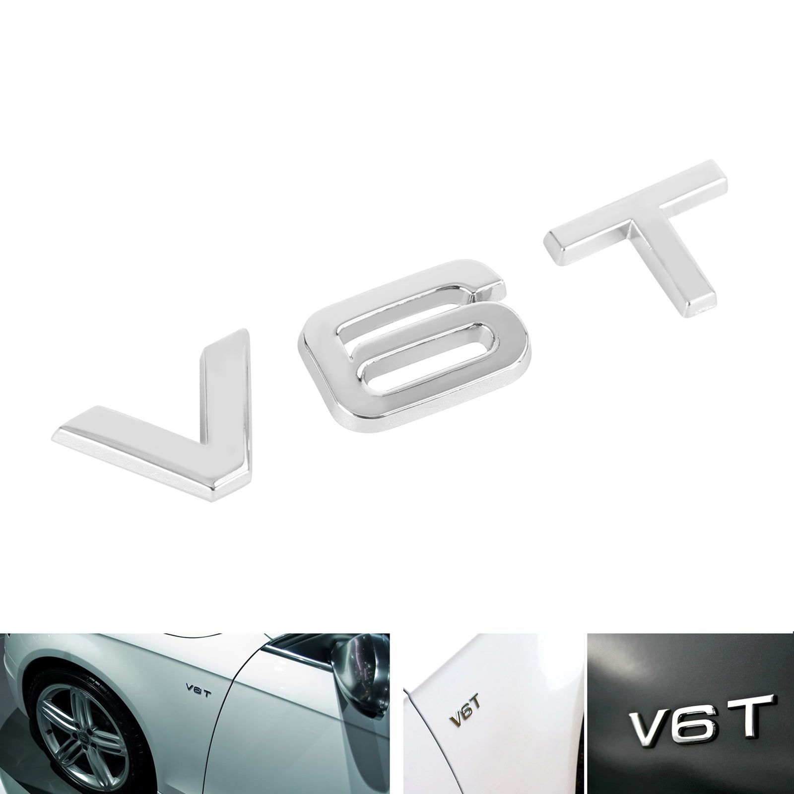 V6T Emblem Badge Fit för Audi A1 A3 A4 A5 A6 A7 Q3 Q5 Q7 S6 S7 S8 S4 SQ5 Chrome