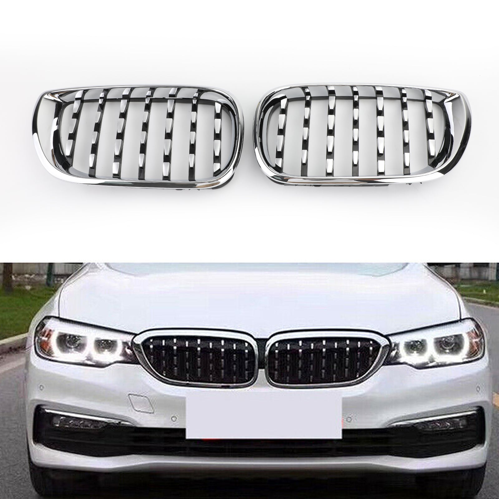 2002-2005 BMW E46 Sedan/Touring Facelift 4Dr Diamond Style Front Grille Zwart&Chroom/Chroom/Zwart Generiek