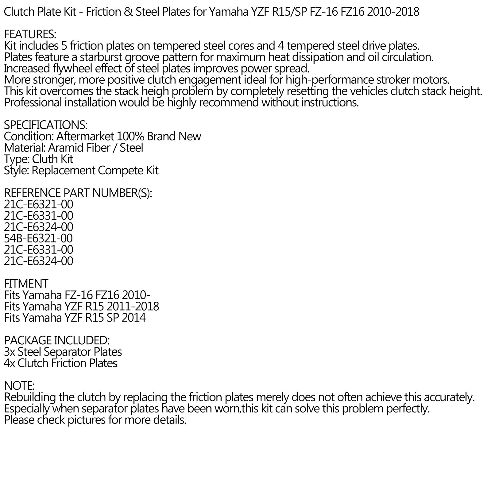 Sada spojky z ocele & Trecie dosky pre Yamaha YZF R15/SP FZ-16 FZ16 2010-2018 Generic