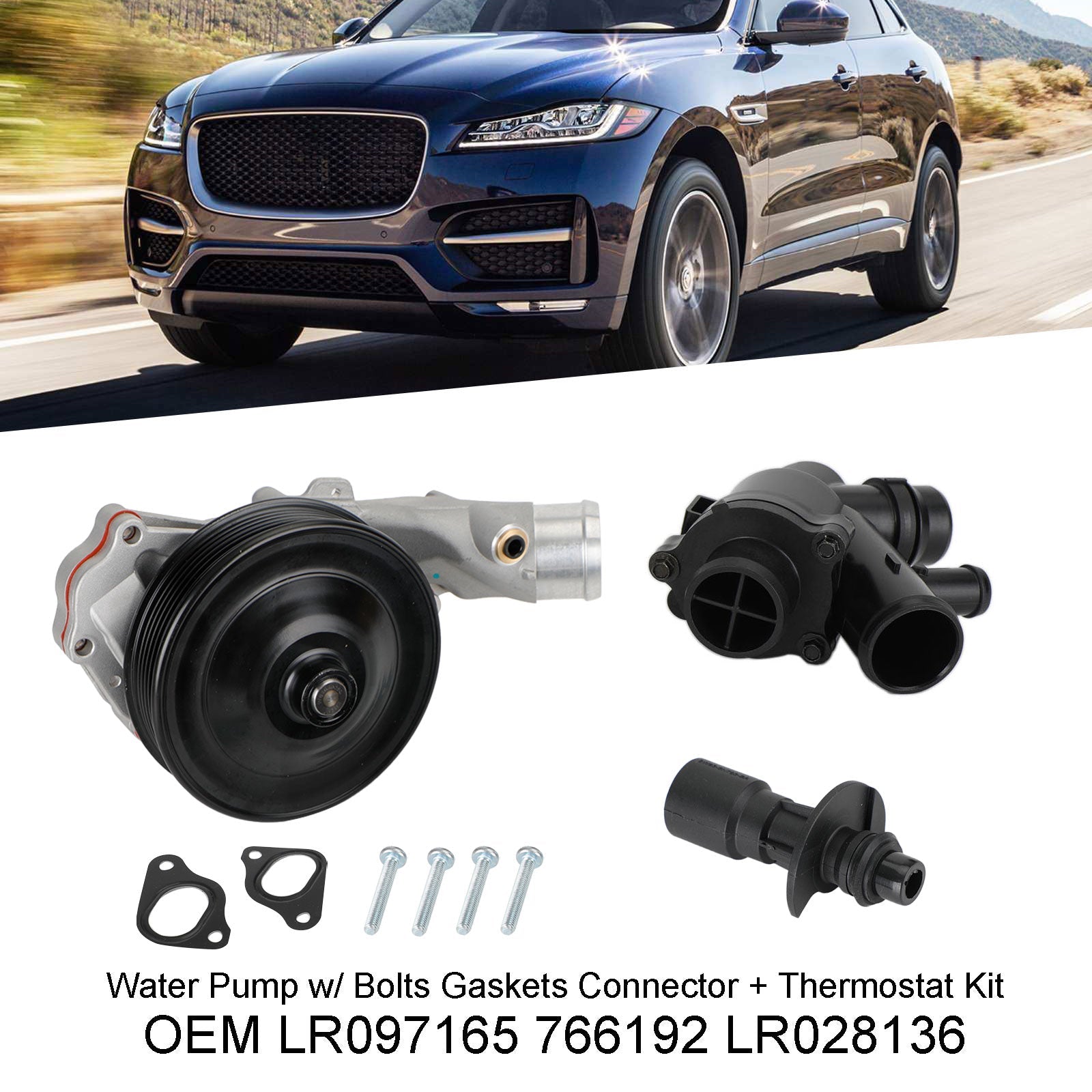 Jaguar 2014 - 2017 F-Type waterpomp met bouten, pakkingen, connector + thermostaatset