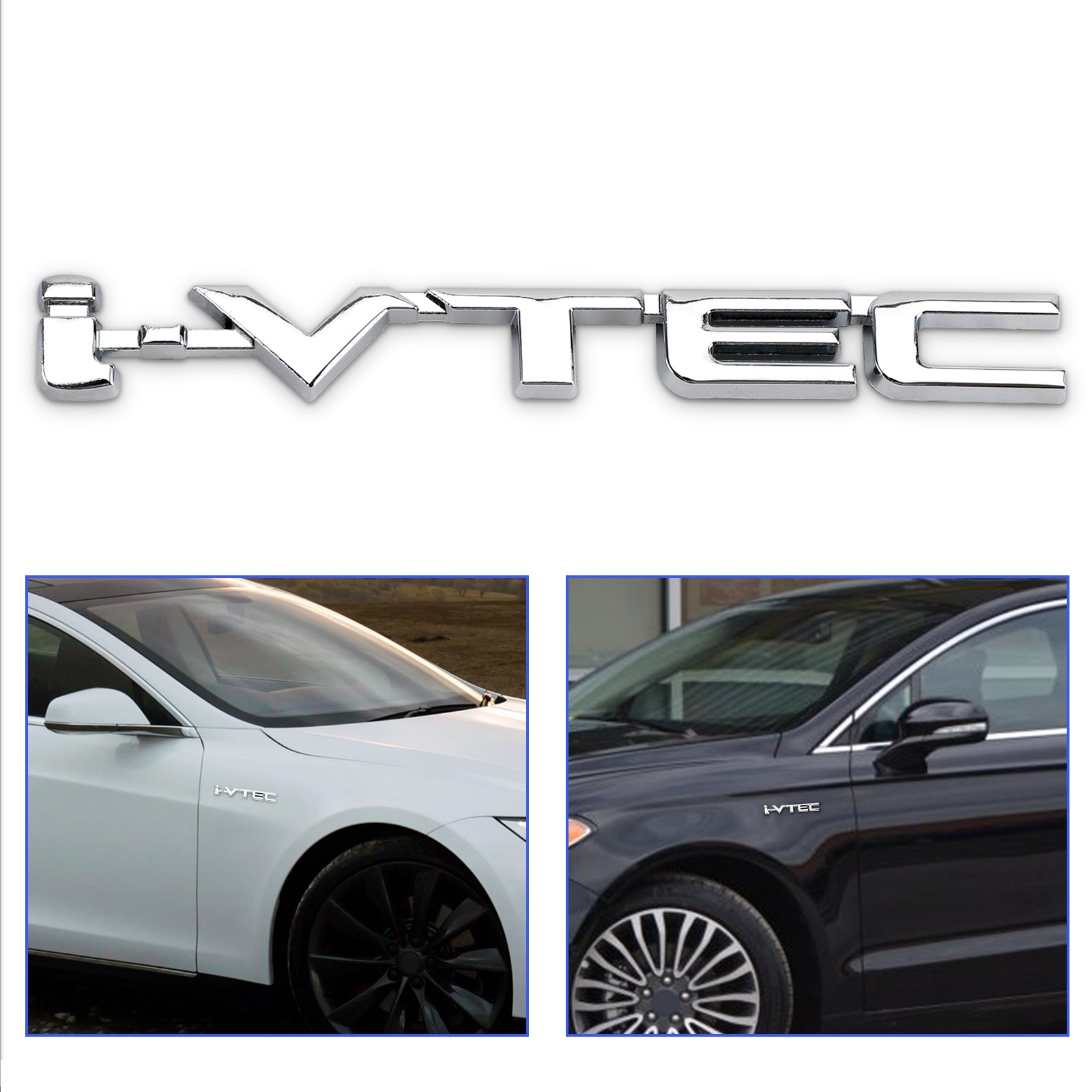 Autocollants 3D en métal i-VTEC pour coffre de voiture arrière Turbo Fender Emblème Badge Autocollants Argent