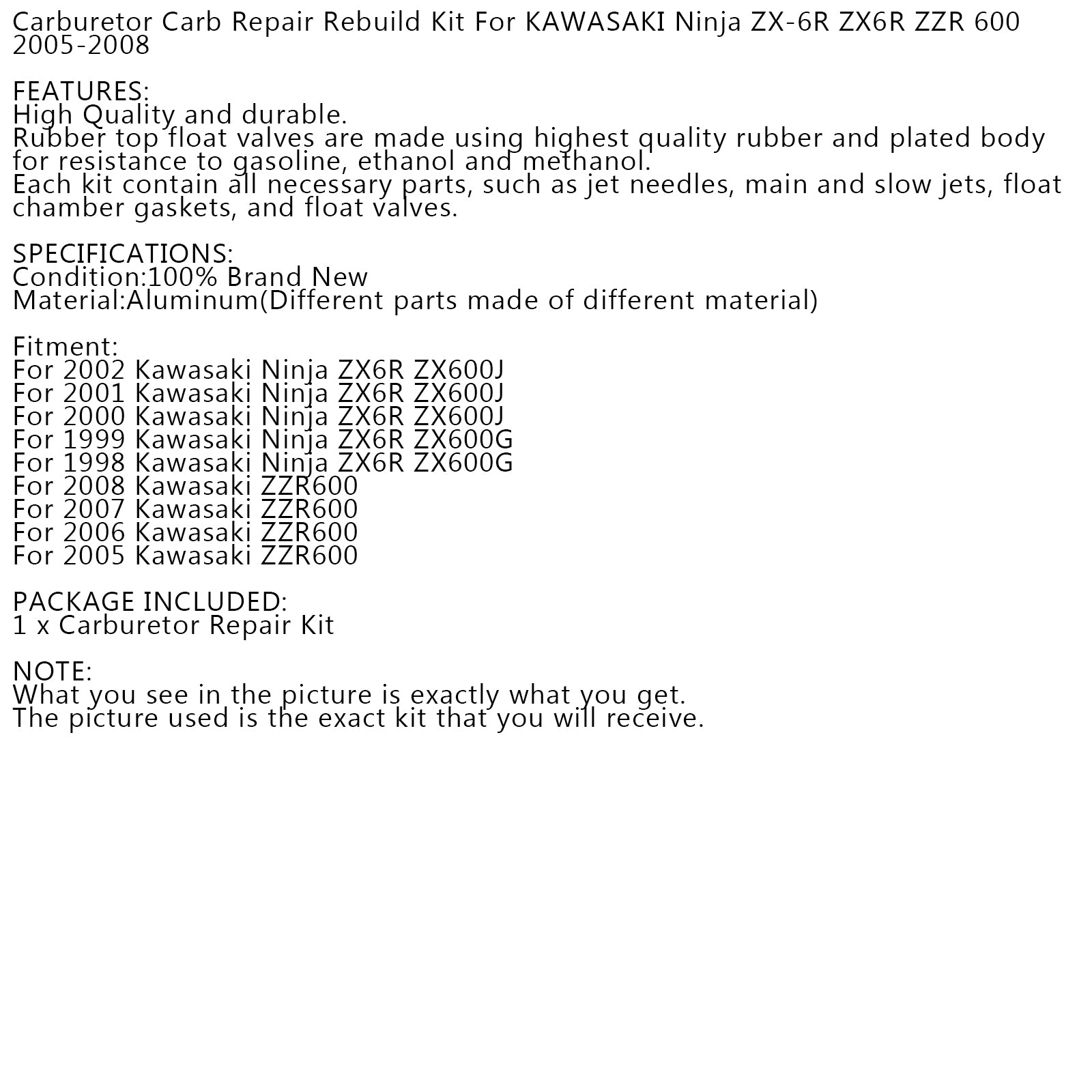 Opravy karburátora Rebuild Kit pre Kawasaki Zzr600 2005-2008 Ninja ZX6R ZX600J/G