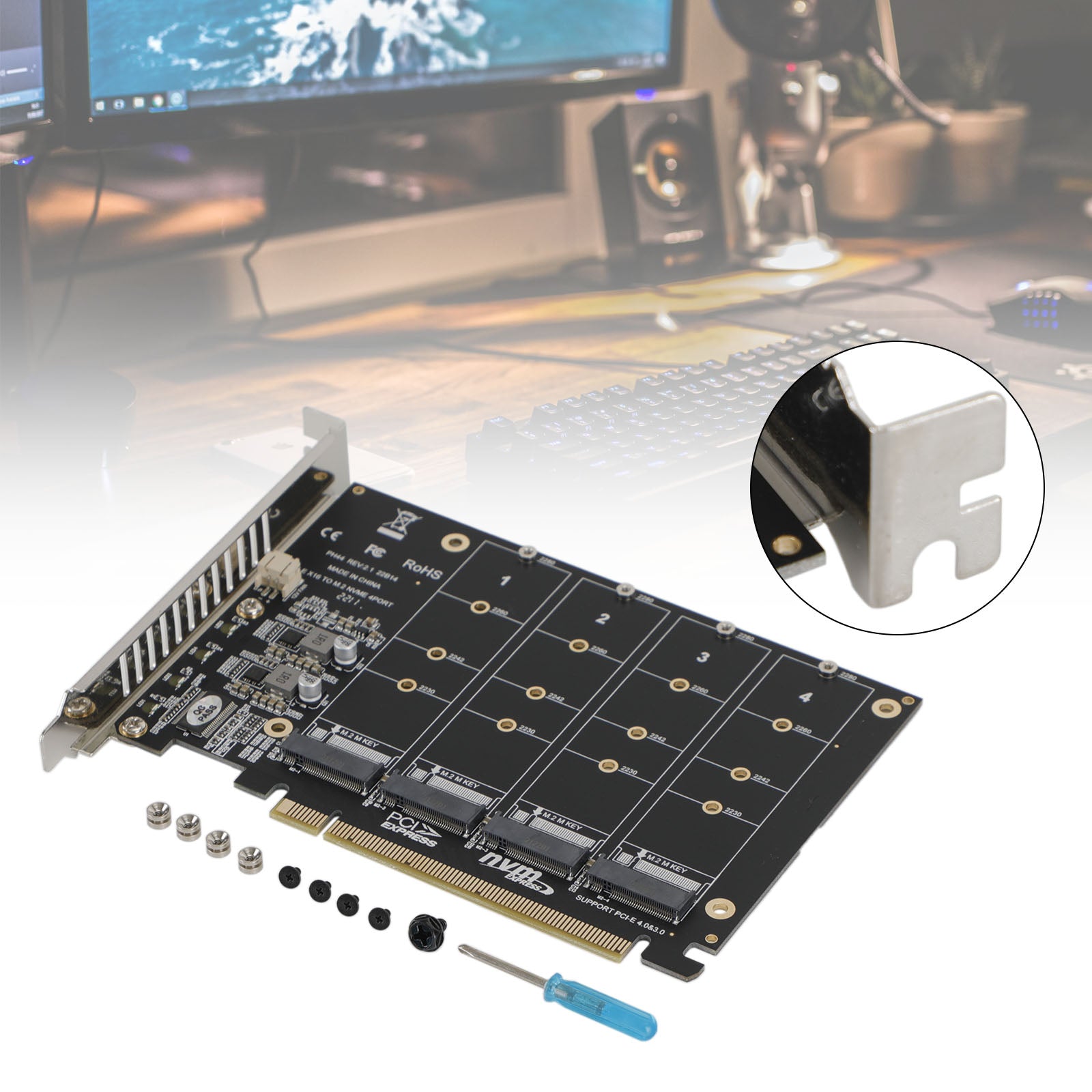 Adaptador M.2 NVME SSD a PCI-E 4,0 X16, tarjeta de expansión compatible con PH44 2280 2242