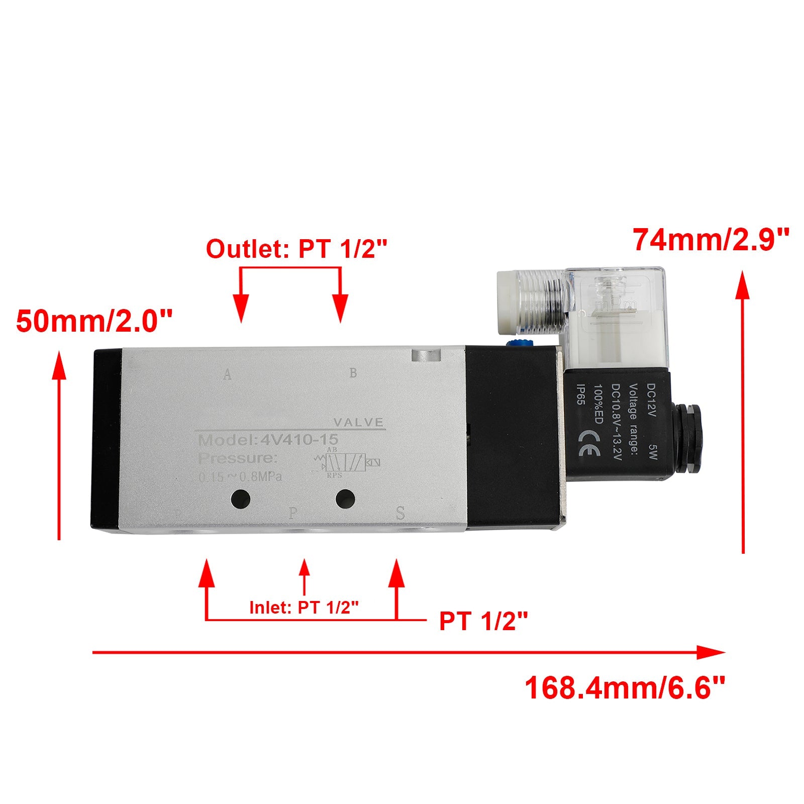 Pneumatische elektrische solenoïde luchtklep 4V310-10 DC 12V 2 posities 5-weg PT 1/2"